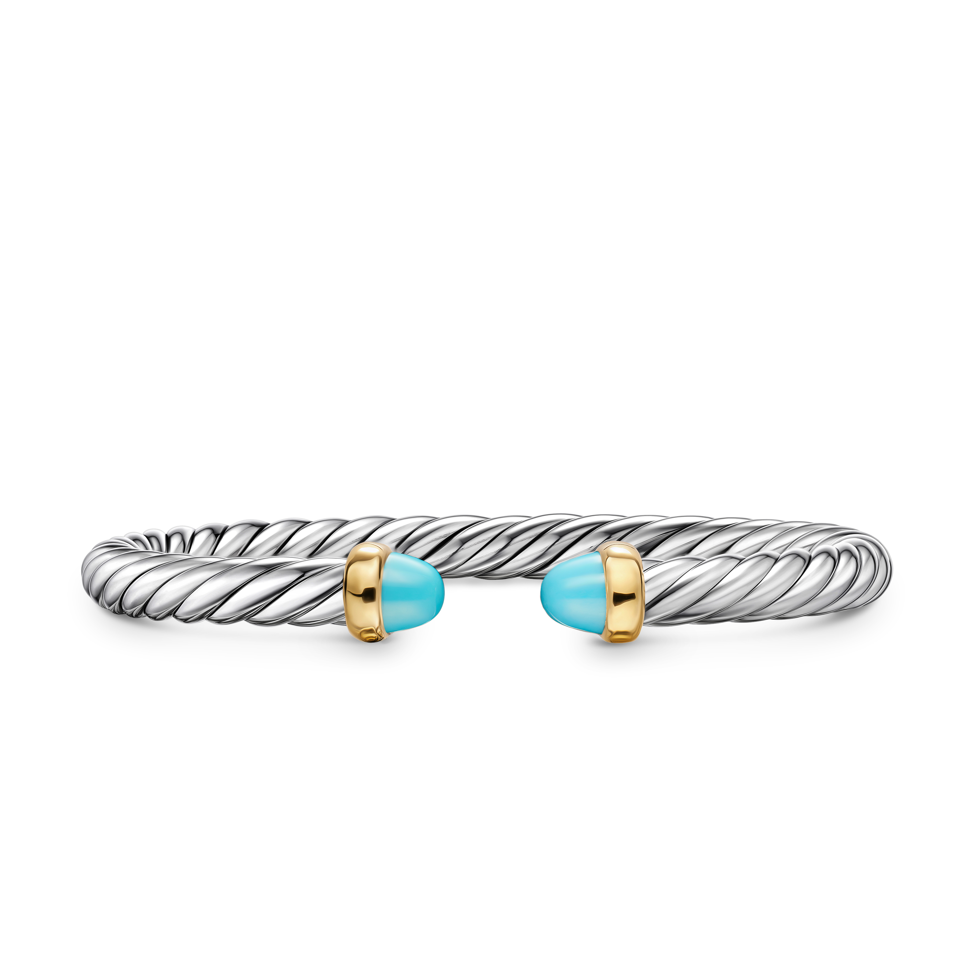 Cable Flex® Bracelet in Sterling Silver with 14K Yellow Gold and Turquoise, 6mm
