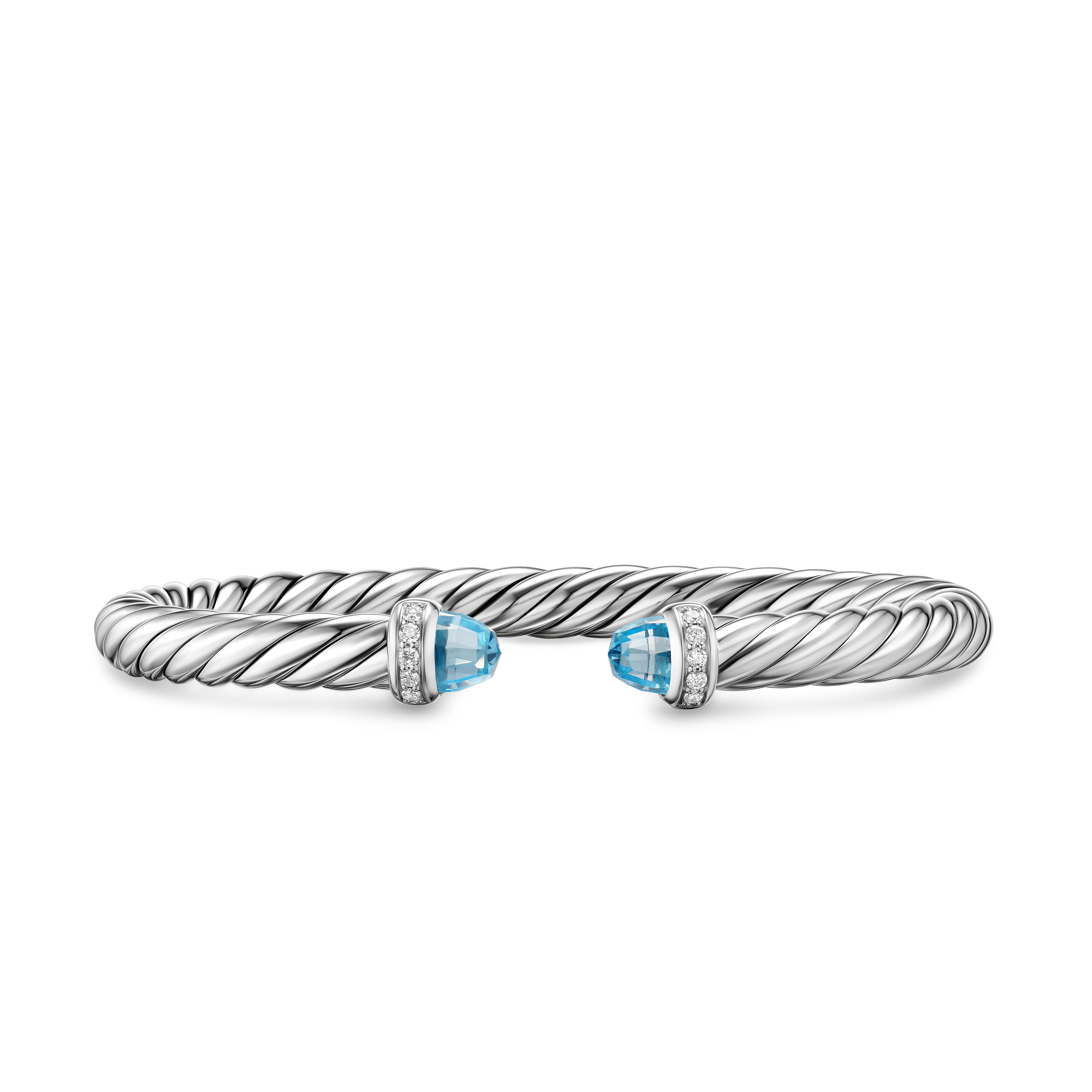 Cable Flex® Bracelet in Sterling Silver with Blue Topaz and Diamonds, 6mm