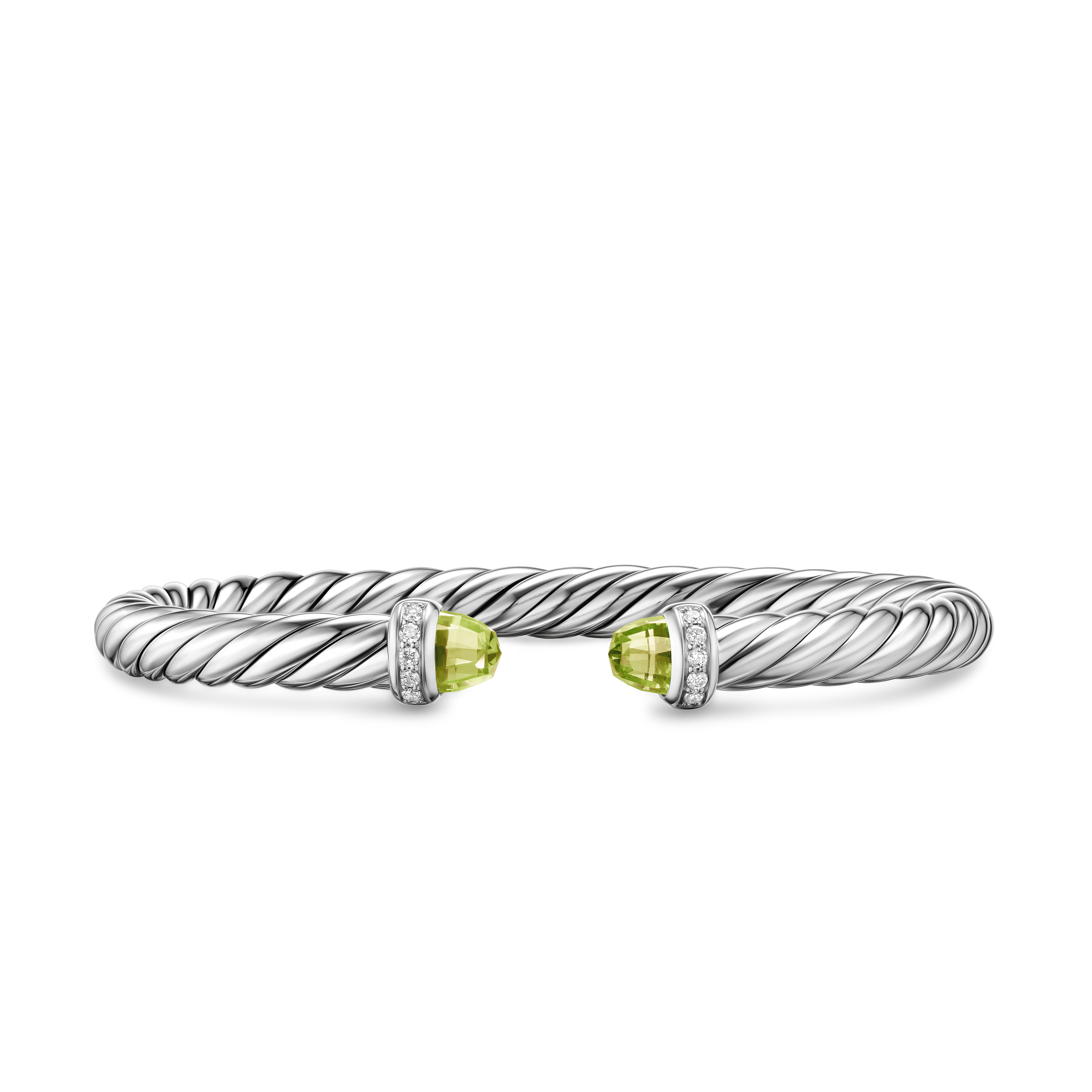Cable Flex® Bracelet in Sterling Silver with Peridot and Diamonds, 6mm