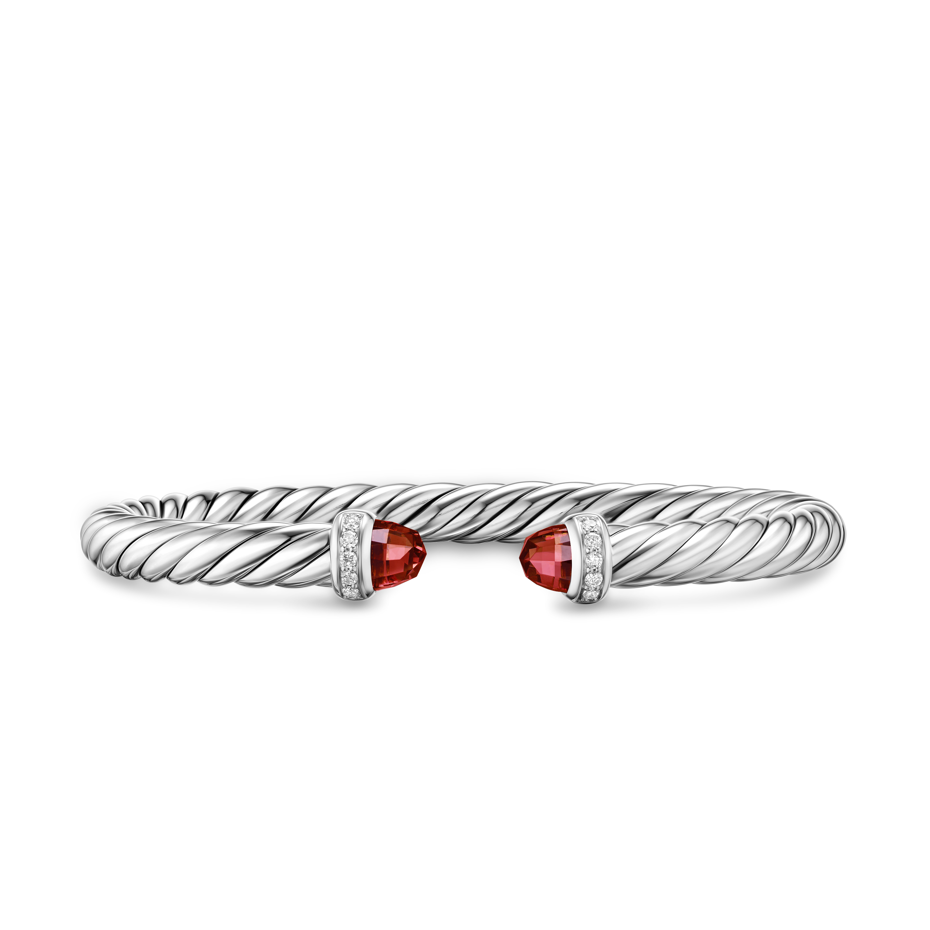 Cable Flex® Bracelet in Sterling Silver with Rhodolite Garnet and Diamonds, 6mm