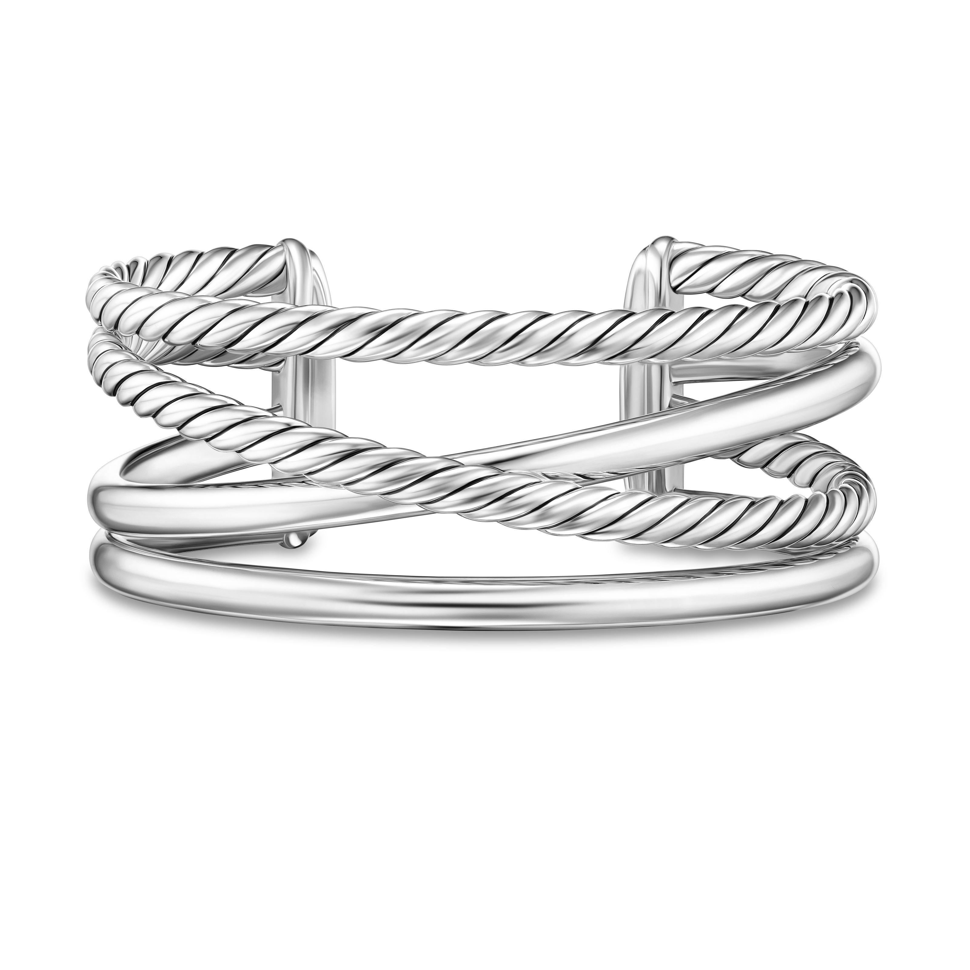 Bold Crossover Multi Row Cuff Bracelet in Sterling Silver, 24.4mm