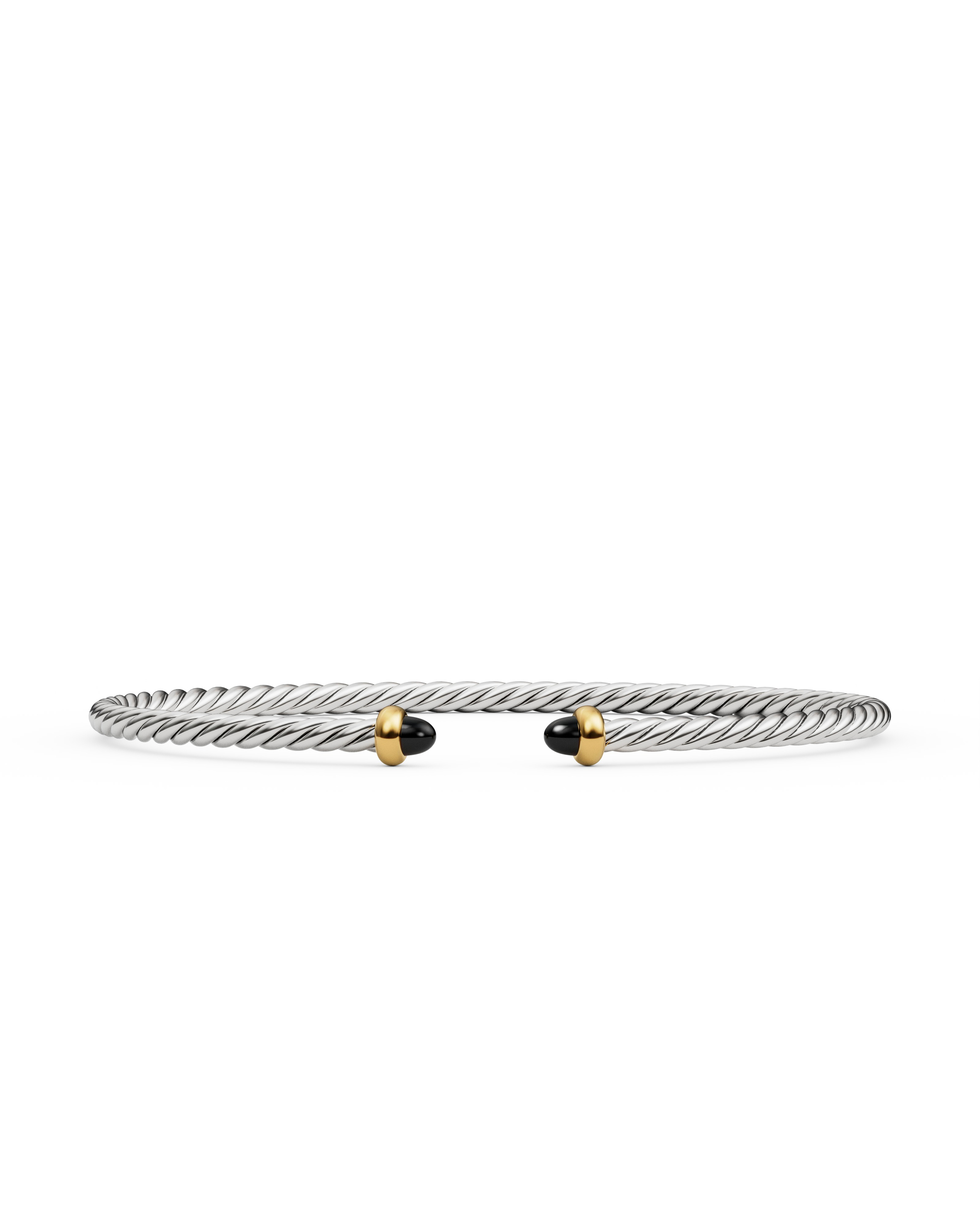Micro Cable Flex® Bracelet in Sterling Silver with 14K Yellow Gold and Black Onyx, 2.6mm