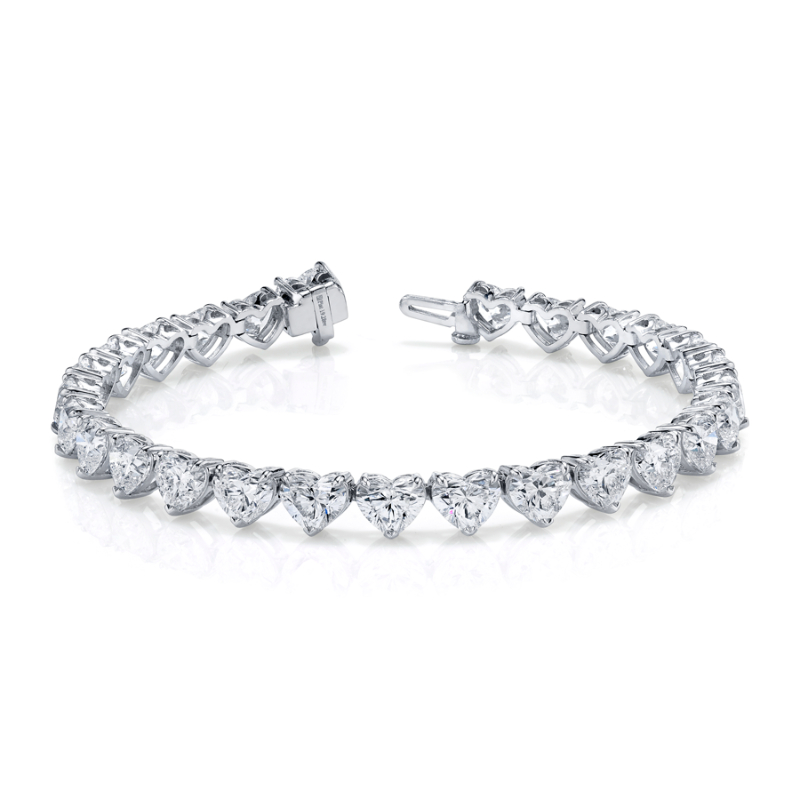 19.28 Carat Platinum Heart Shape 3-Prong Straight Line Bracelet