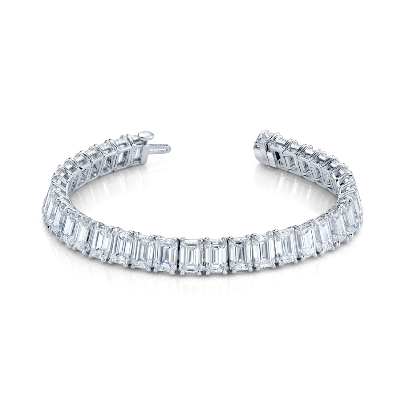 36.51 Carat Platinum Emerald Cut Diamond 4-Prong Straight Line Bracelet