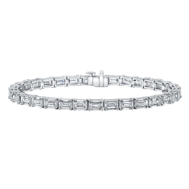 15.82 Carat Platinum Emerald Cut Diamond 4-Prong Straight Line Bracelet