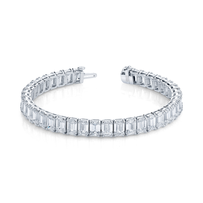 28.26 Carat Platinum Emerald Cut 4-Prong Straight Line Bracelet