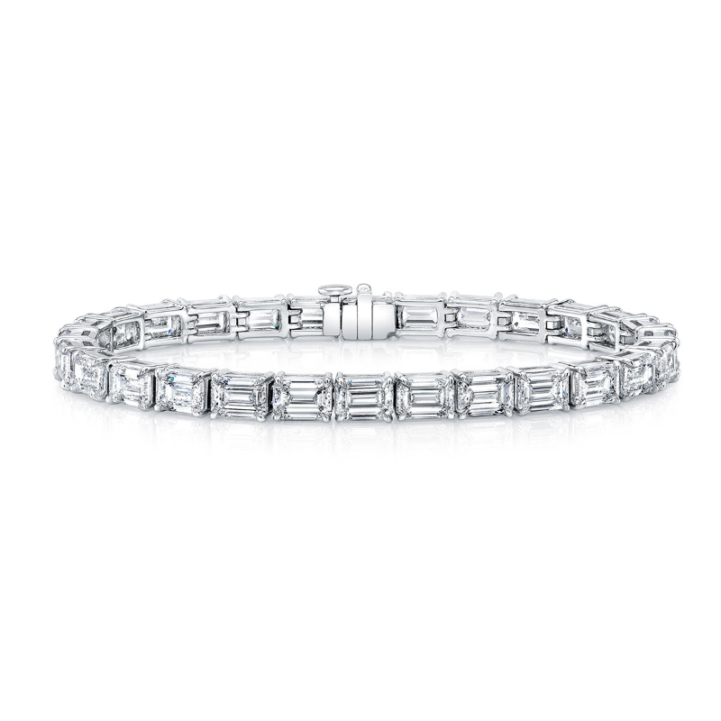 19.99 Carat Platinum Emerald Cut Diamonds 4-Prong Straight Line Bracelet