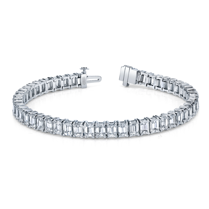 15.63 Carat 18k White Gold Emerald Cut 4-Prong Straight Line Bracelet