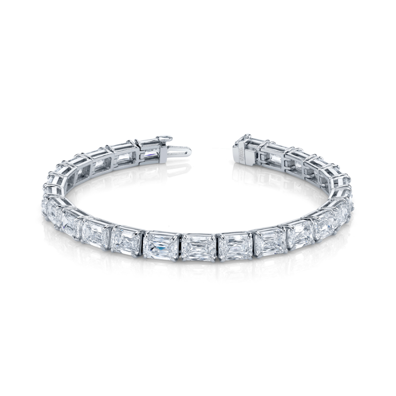 27.66 Carat Platinum Emerald Cut Diamond 4-Prong Straight Line Bracelet