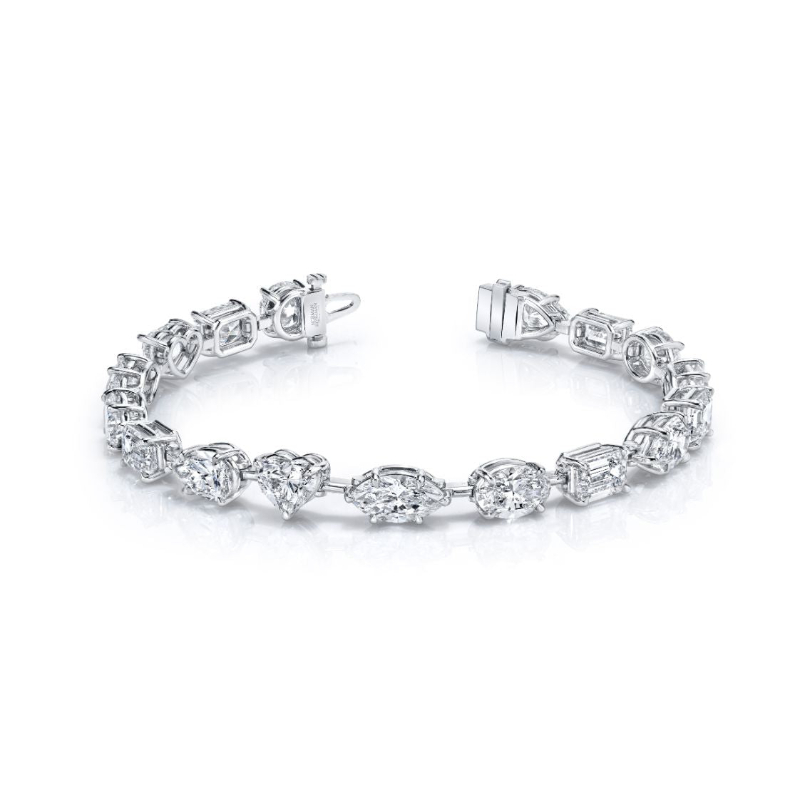 17.27 Carat Platinum Mixed Fancy Shape Straight Line 4-Prong Bracelet