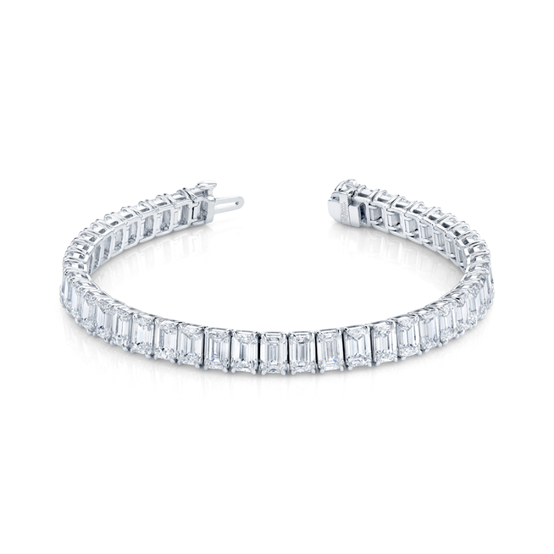 22.56 Carat Platinum Emerald Cut Diamond 4-Prong Straight Line Bracelet