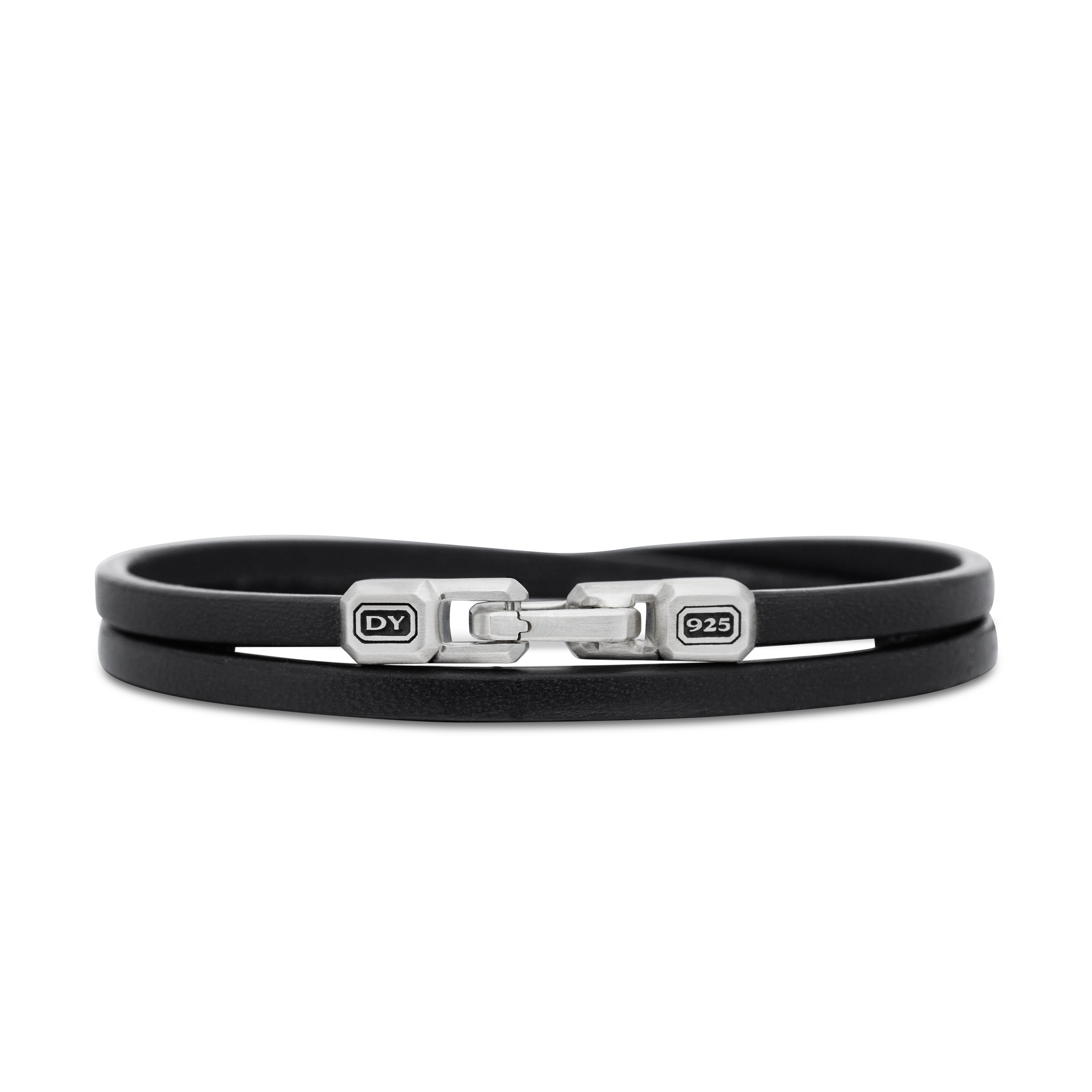 Streamline® Double Wrap Bracelet in Black Leather with Sterling Silver, 4mm