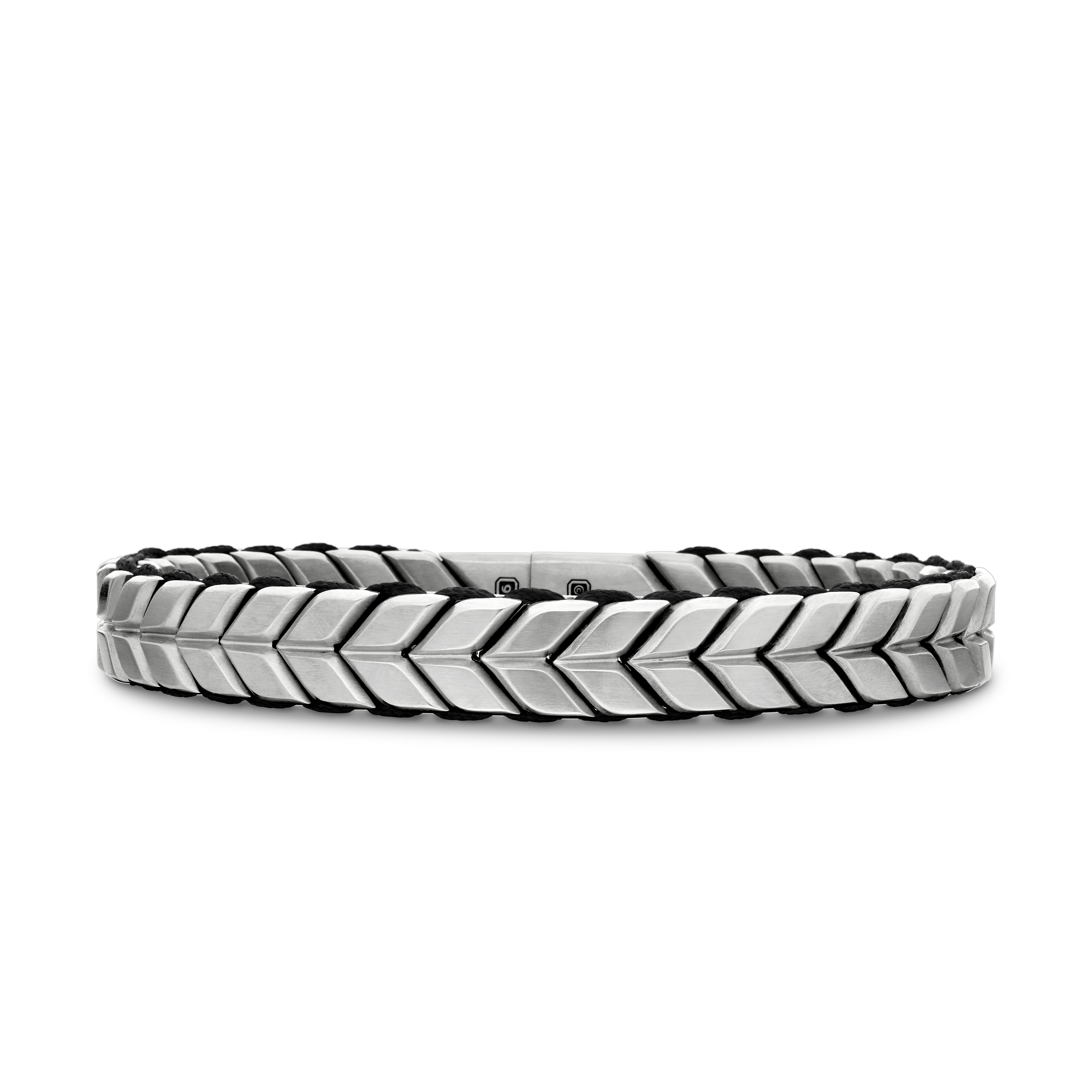 Chevron Woven Bracelet in Sterling Silver with Black Nylon