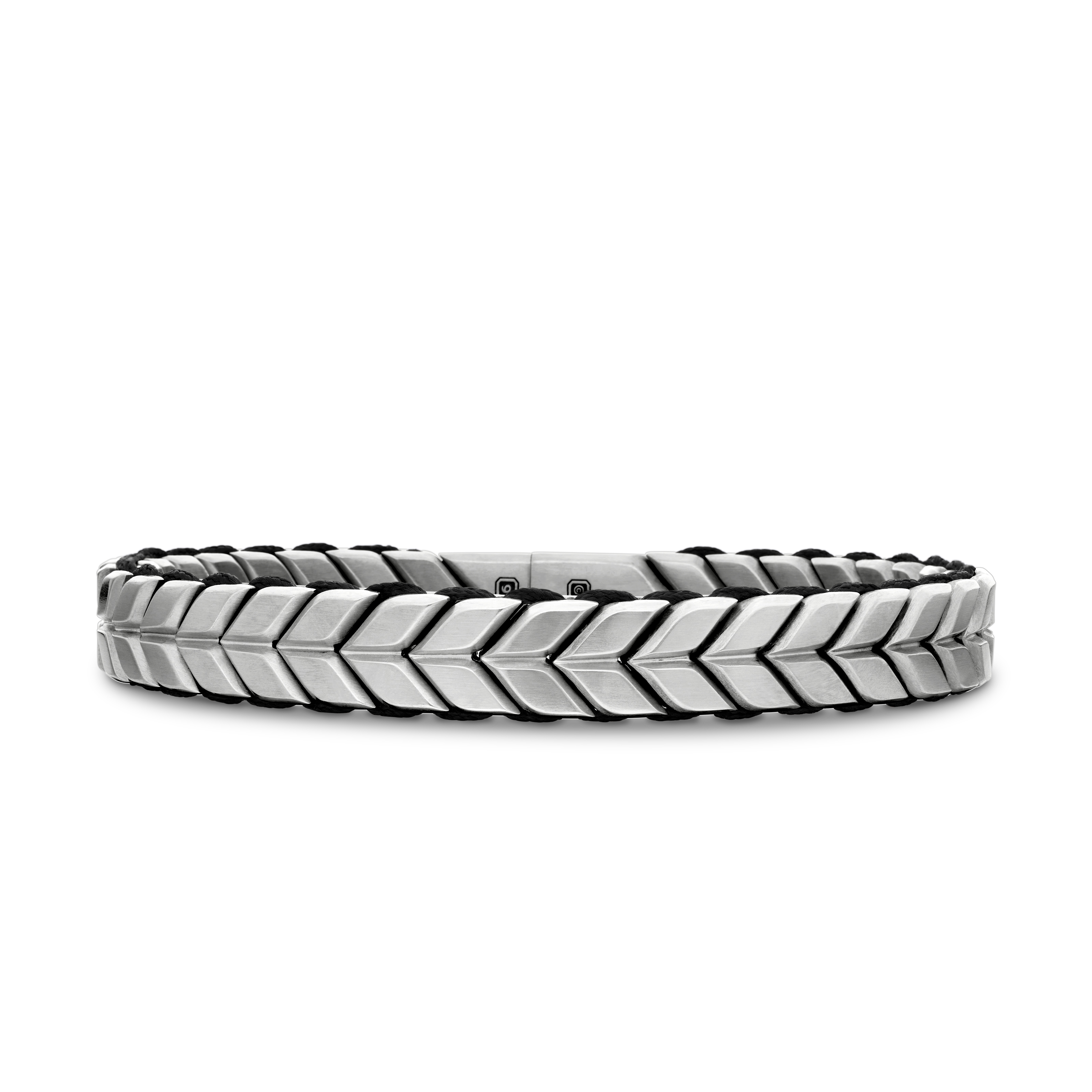 Chevron Woven Bracelet in Sterling Silver with Black Nylon, 9mm