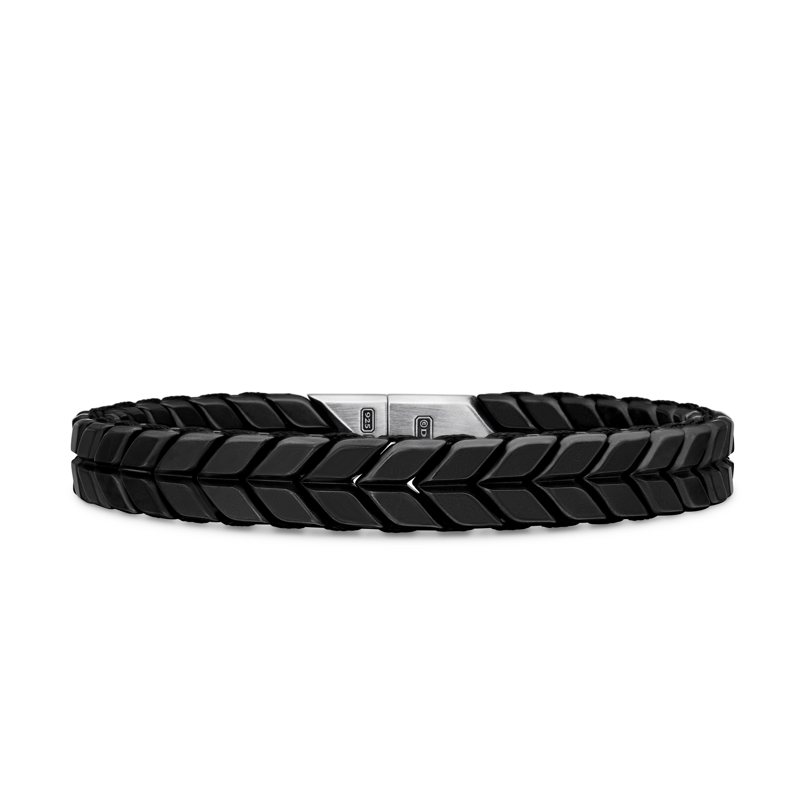 Chevron Woven Bracelet in Black Titanium and Black Nylon, 9mm