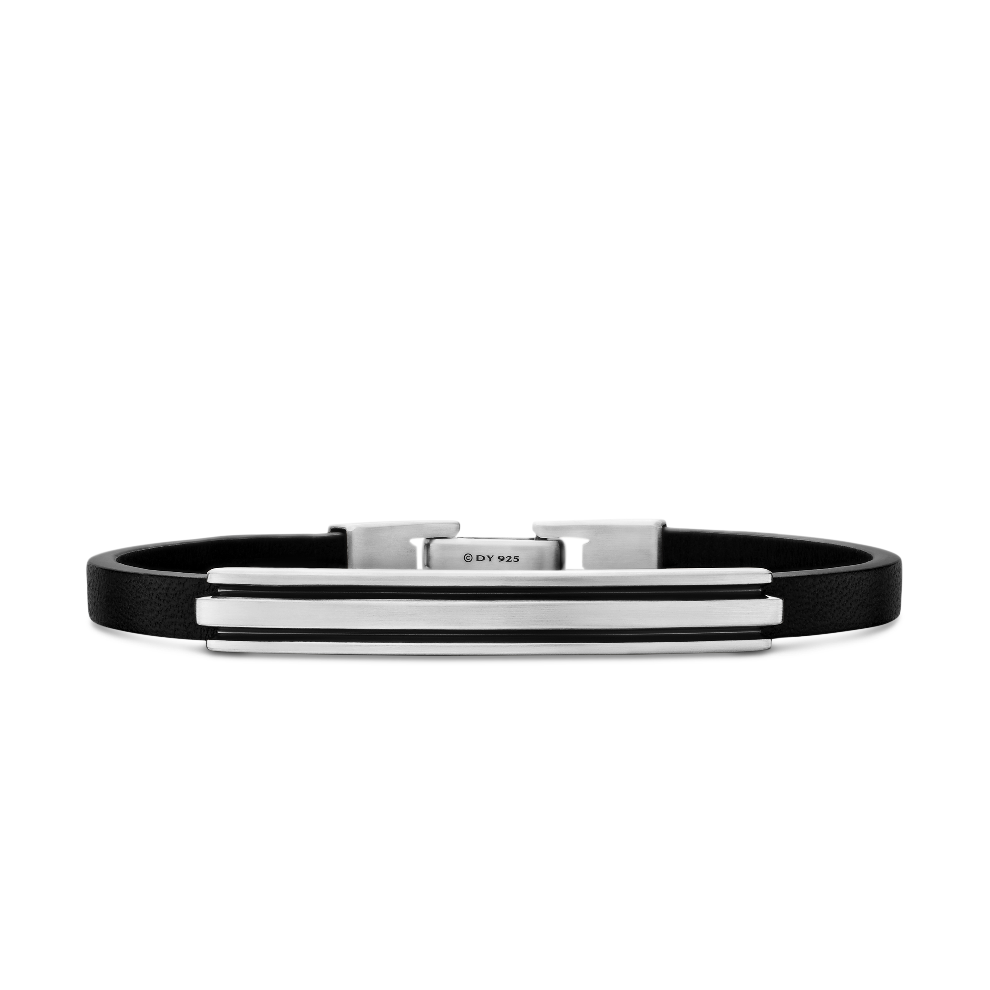 Deco ID Bracelet in Black Leather with Sterling Silver, 7mm