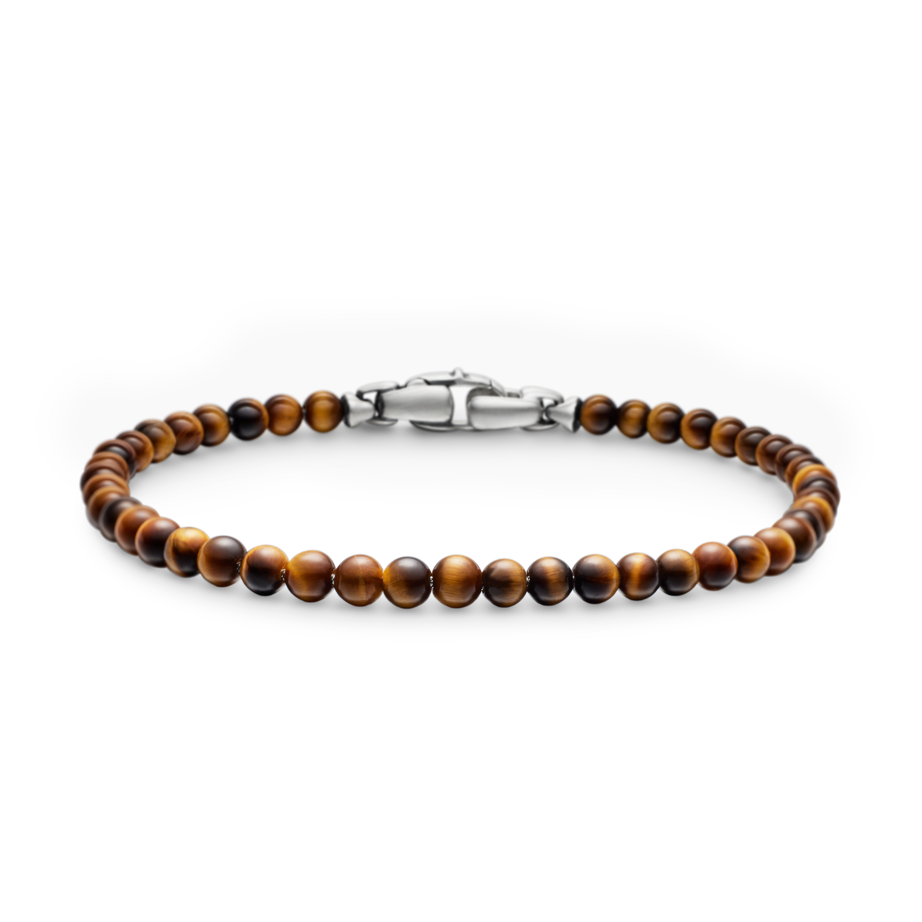 Spiritual Beads Bracelet in Tigers Eye with Sterling Silver, 4mm