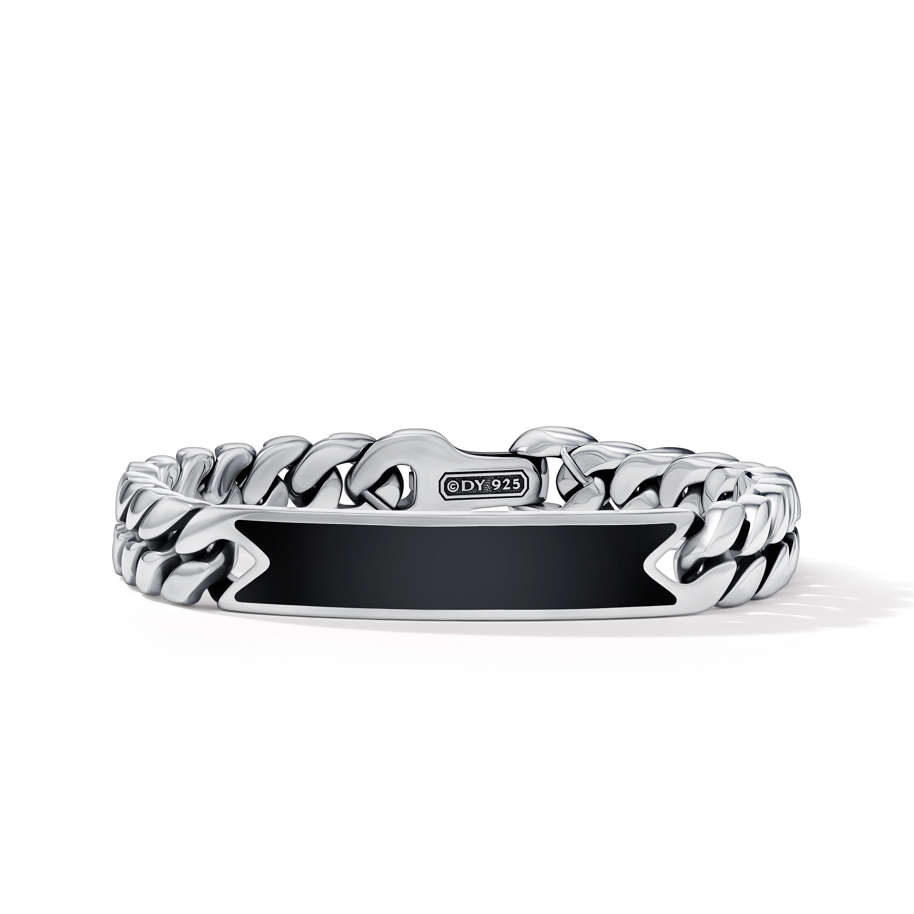 Curb Chain ID Bracelet in Sterling Silver with Black Onyx