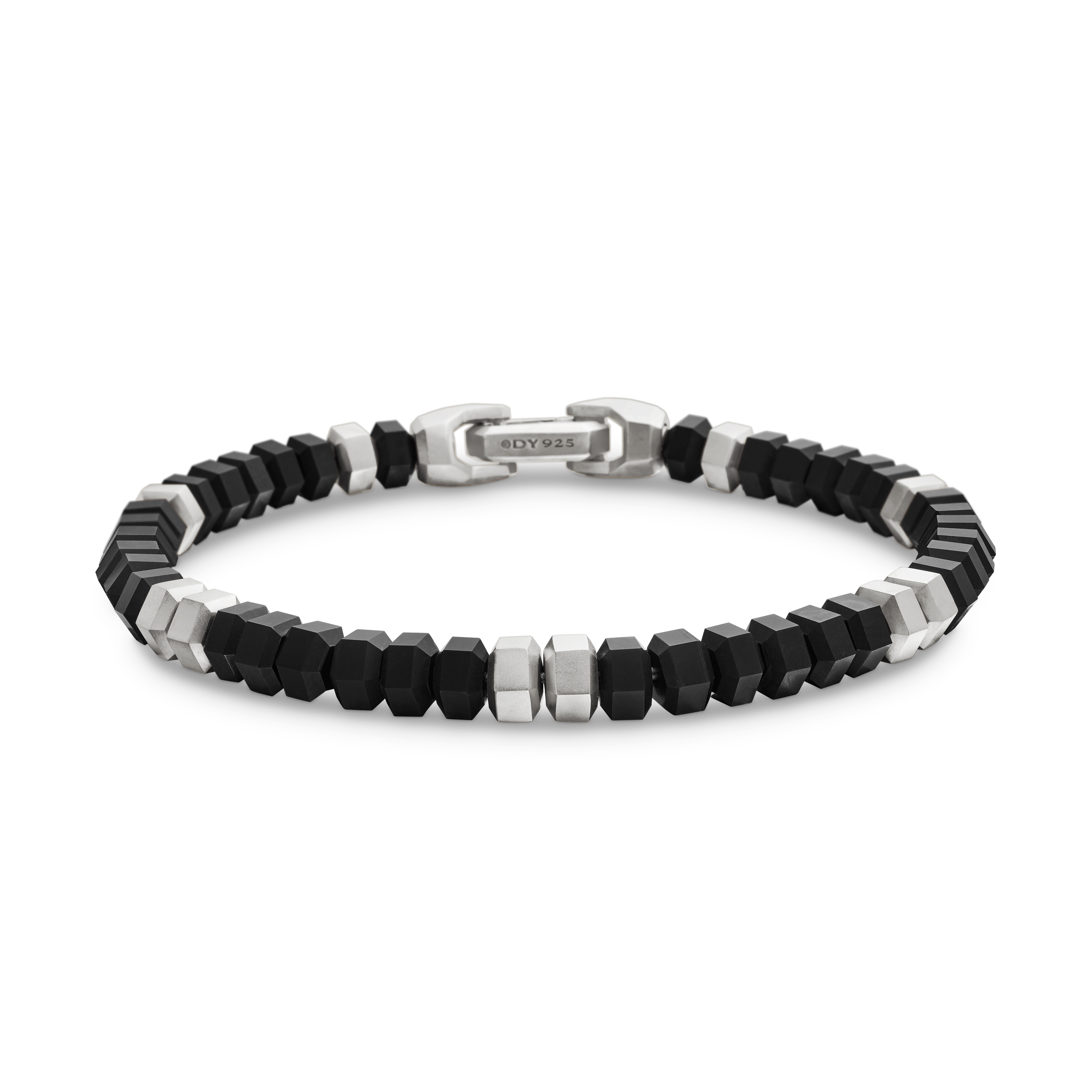 Hex Bead Bracelet in Sterling Silver with Black Onyx