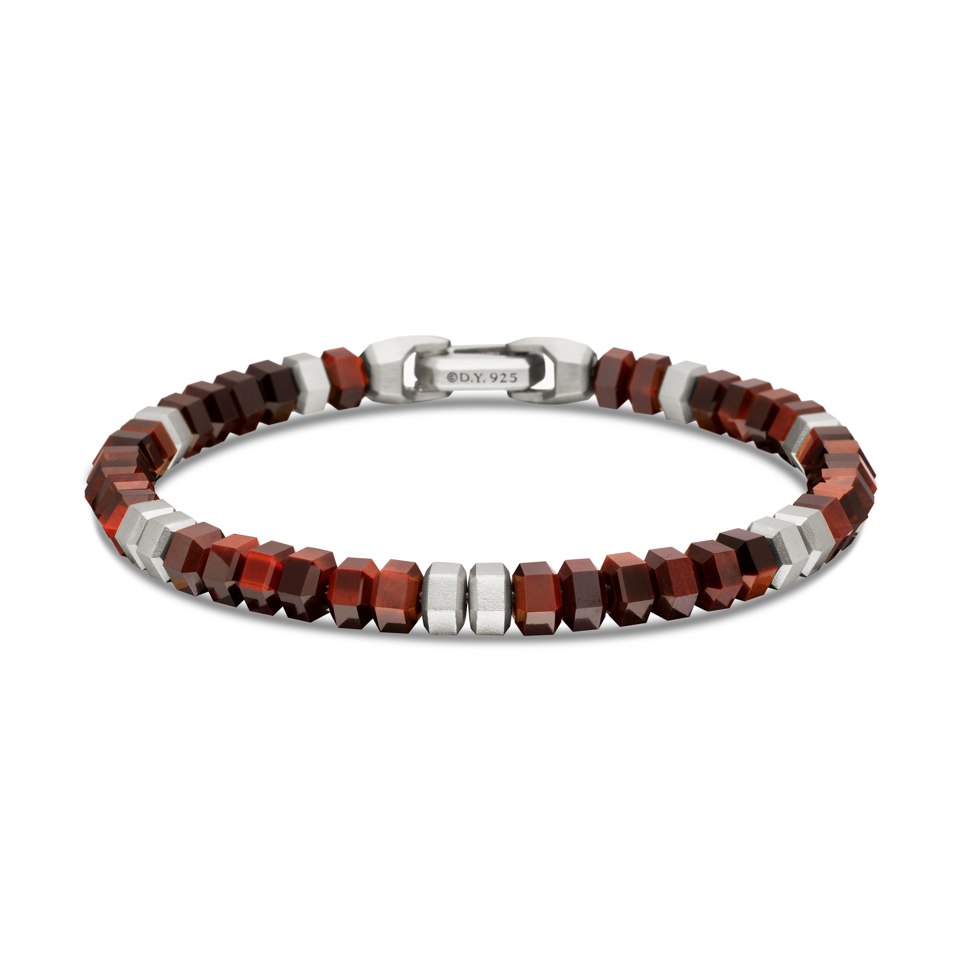 Hex Bead Bracelet in Sterling Silver with Red Tigers Eye, 6mm