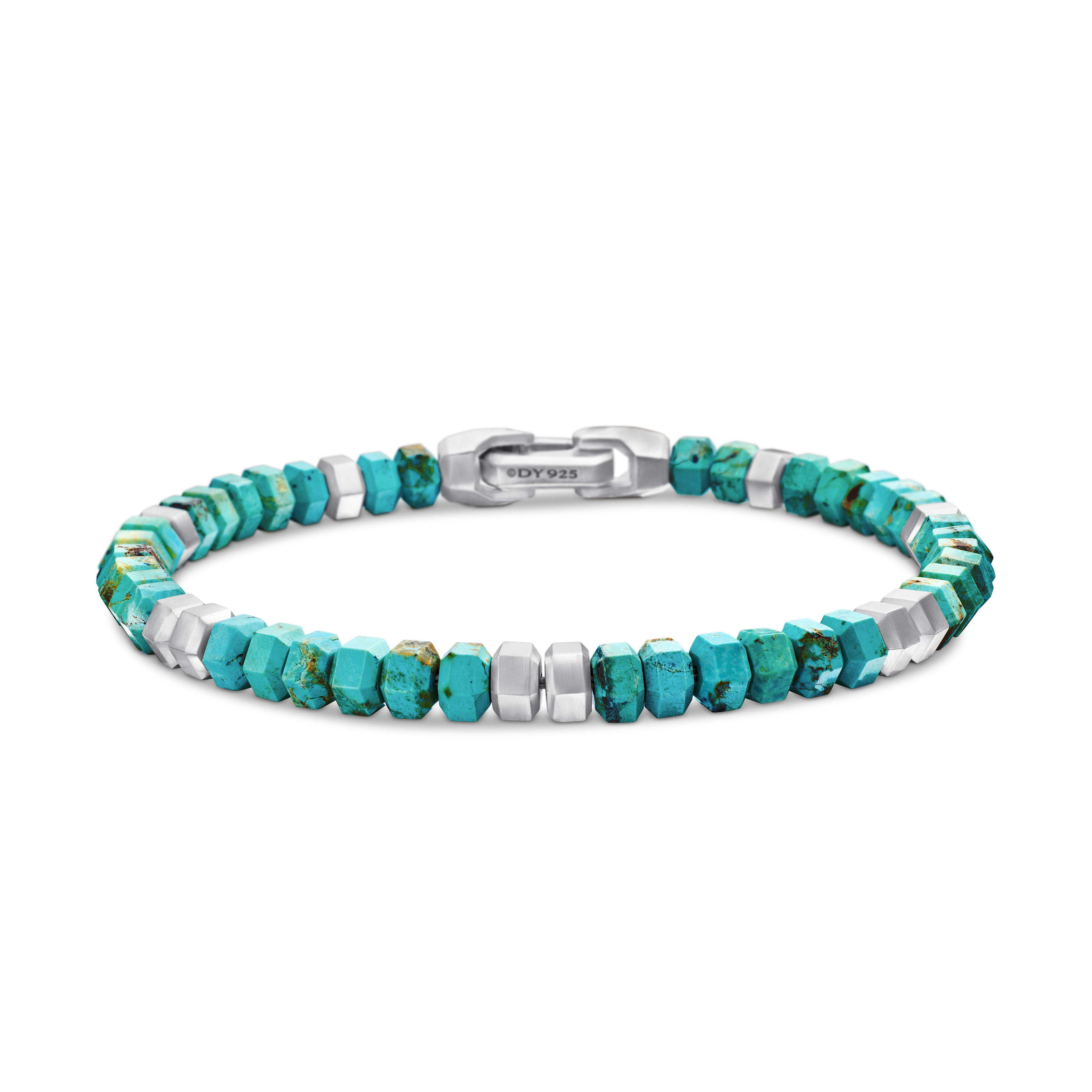 Hex Bead Bracelet in Sterling Silver with Turquoise