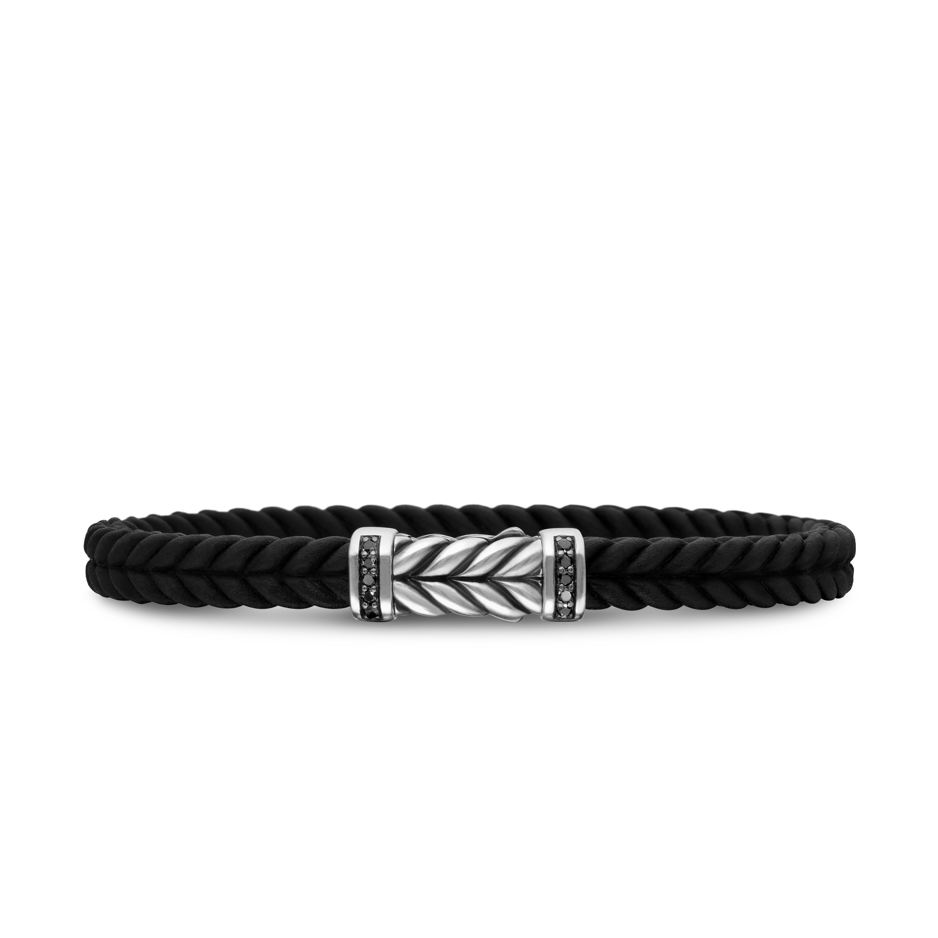 Chevron Black Rubber Bracelet with Pave Black Diamonds