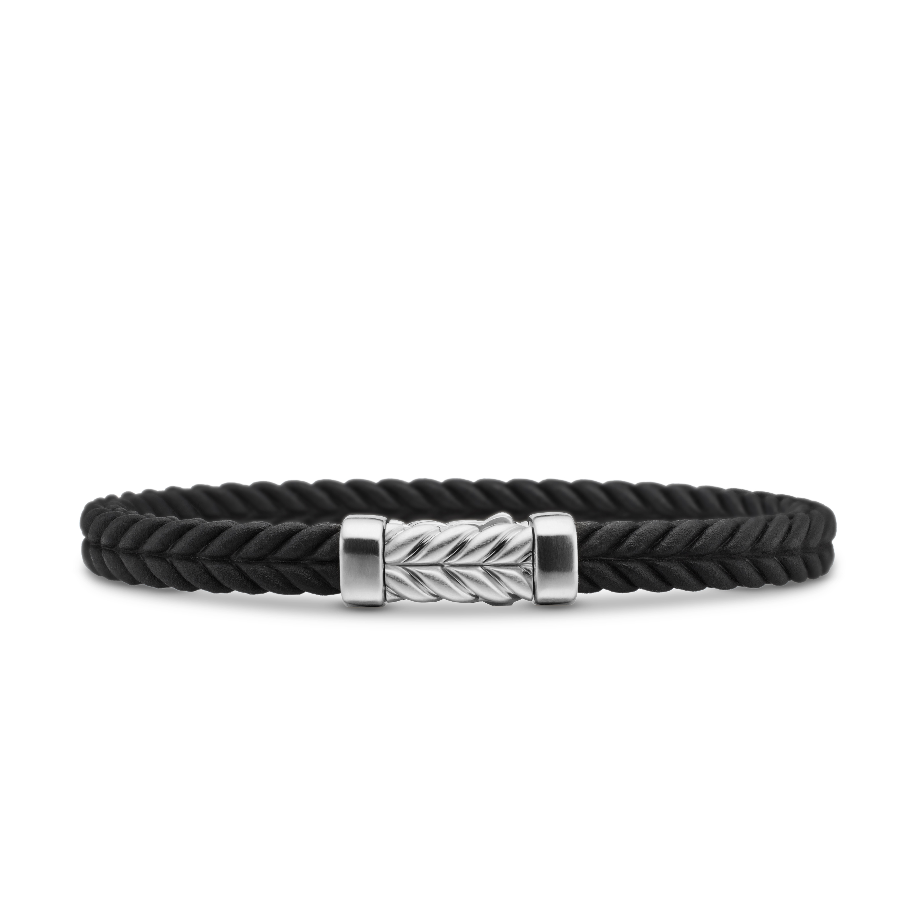 Chevron Bracelet  in Black Rubber with Sterling Silver, 6mm