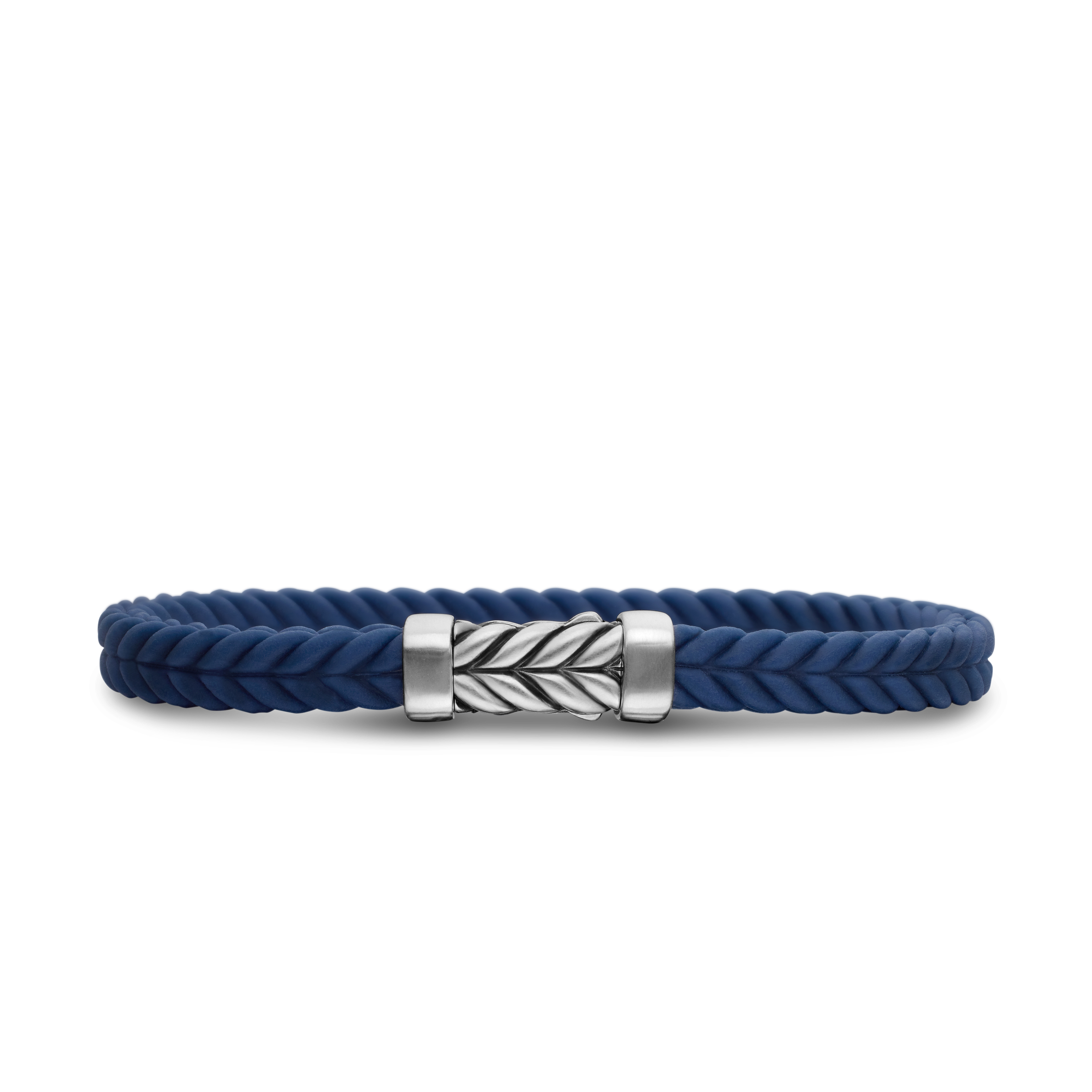 Chevron Bracelet  in Blue Rubber with Sterling Silver, 6mm