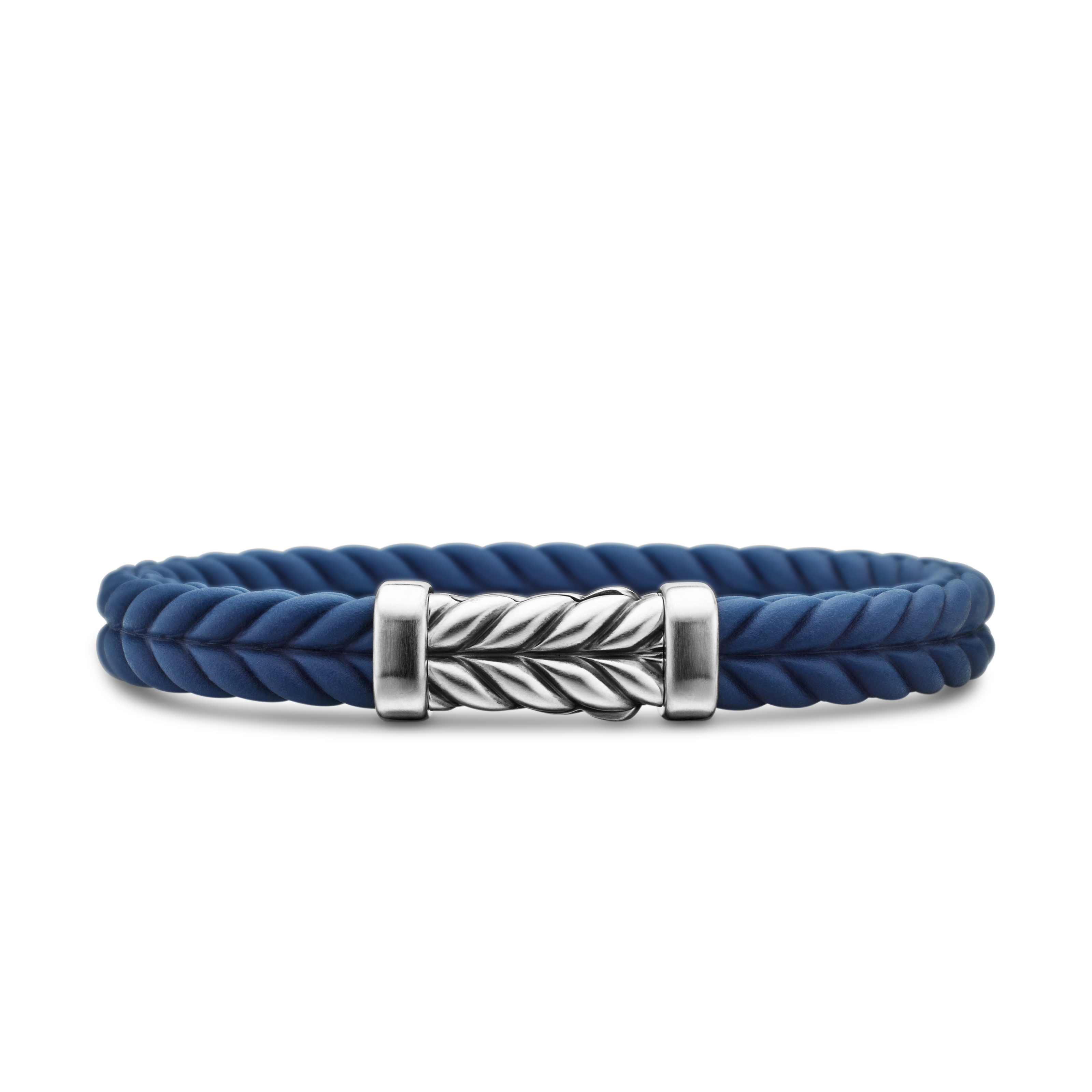 Chevron Bracelet  in Blue Rubber with Sterling Silver, 9mm