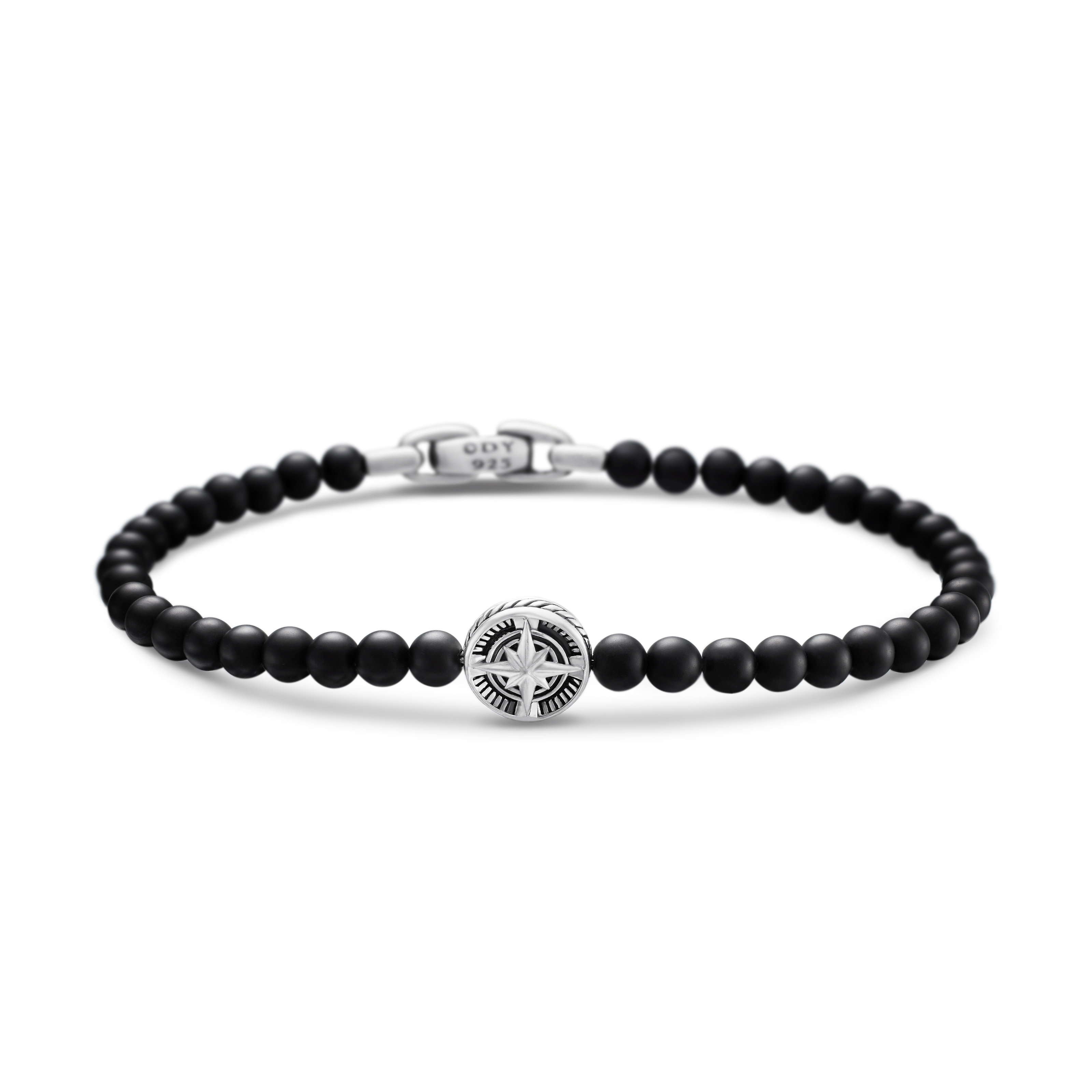 Spiritual Beads Compass Bracelet in Sterling Silver with Black Onyx, 4mm