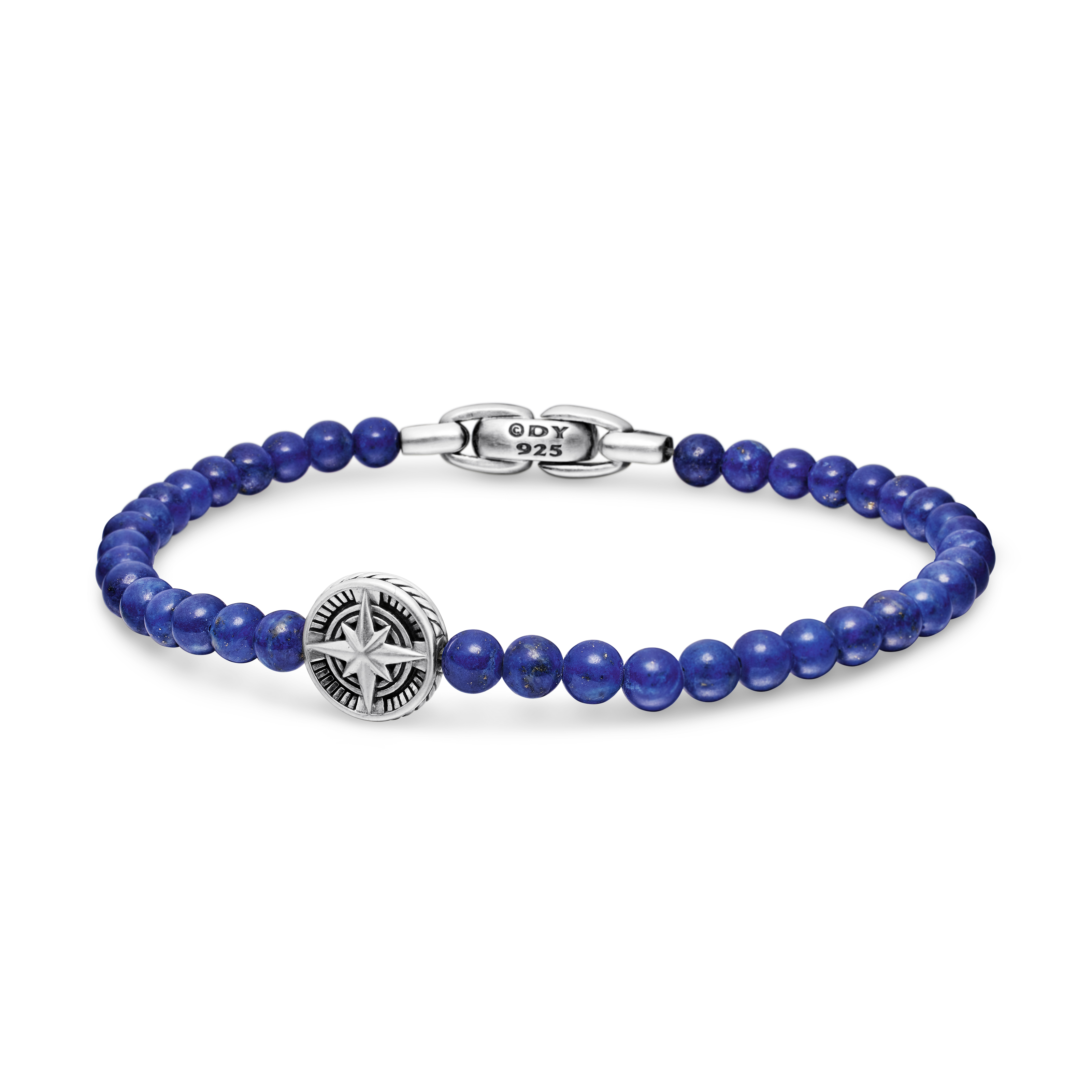 Spiritual Beads Compass Bracelet in Sterling Silver with Lapis, 4mm