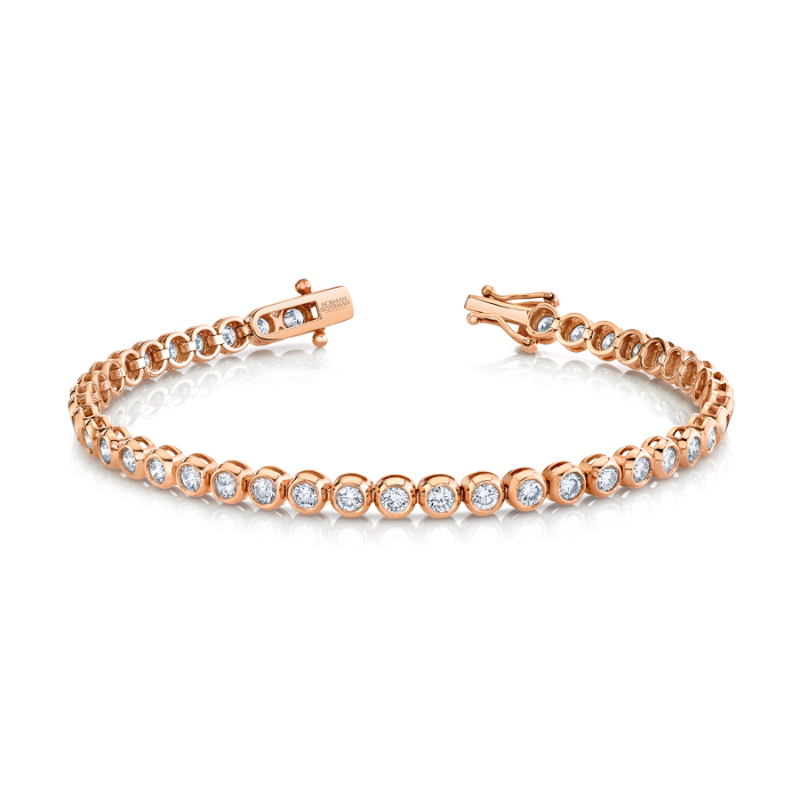 3.24 Carat 14k Rose Gold Round Brilliant Straight Line Bezel Set Bracelet