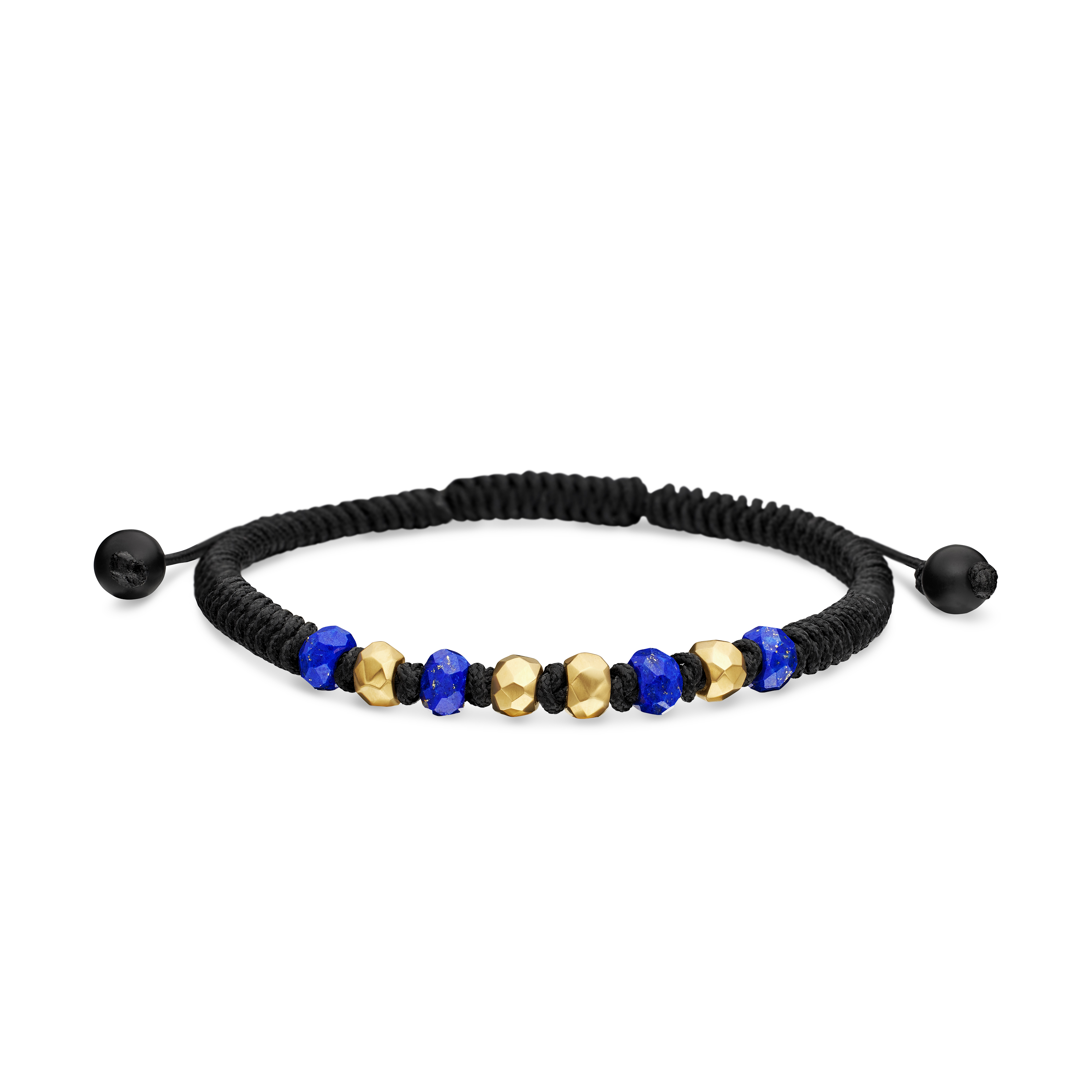 Fortune Woven Bracelet in Black Nylon with Lapis, Black Onyx and 18K Yellow Gold, 5.5mm