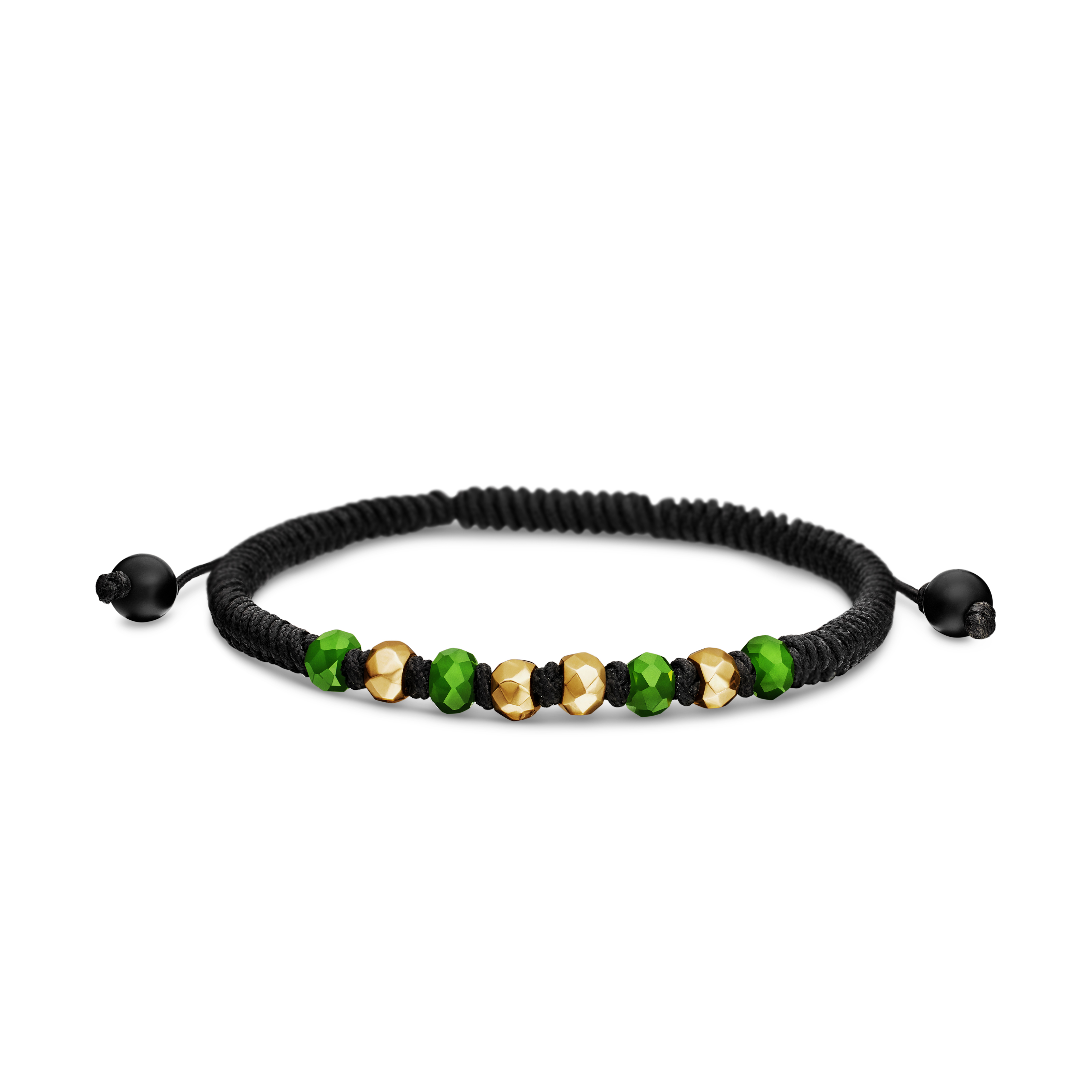 Fortune Woven Bracelet in Black Nylon with Nephrite Jade, Black Onyx and 18K Yellow Gold, 5.5mm