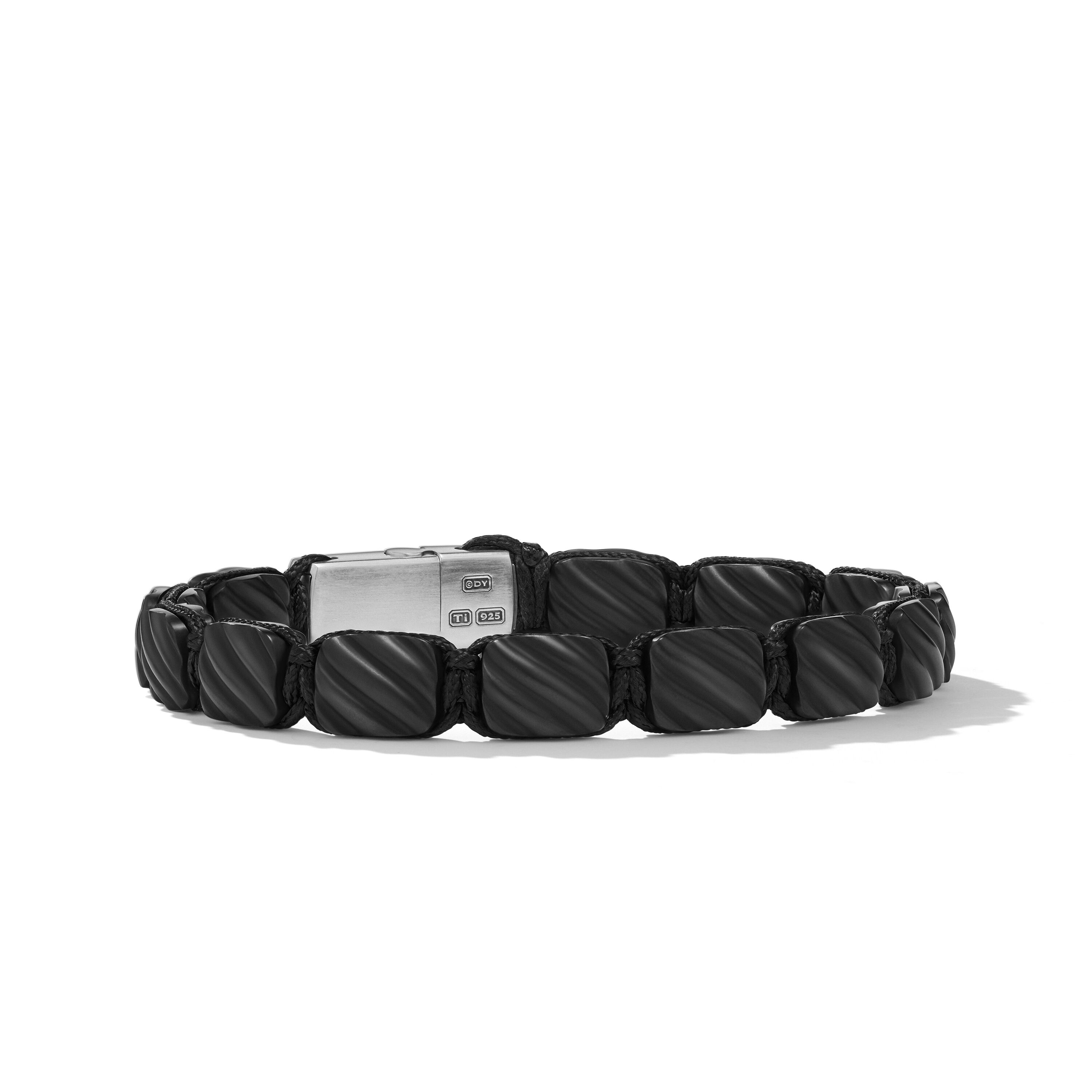 Sculpted Cable Woven Tile Bracelet in Black Titanium with Sterling Silver and Black Nylon, 8.5mm