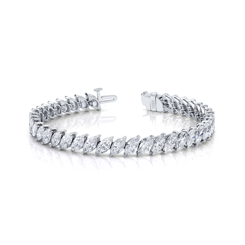 13.67 Carat 18k White Gold Marquise Shape Diamond Straight Line Bracelet