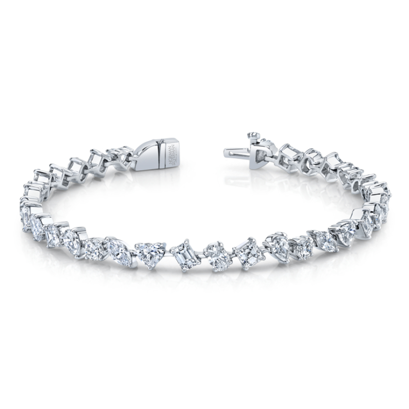 8.57 Carat 18k White Gold Mixed Shape Straight Line Bracelet