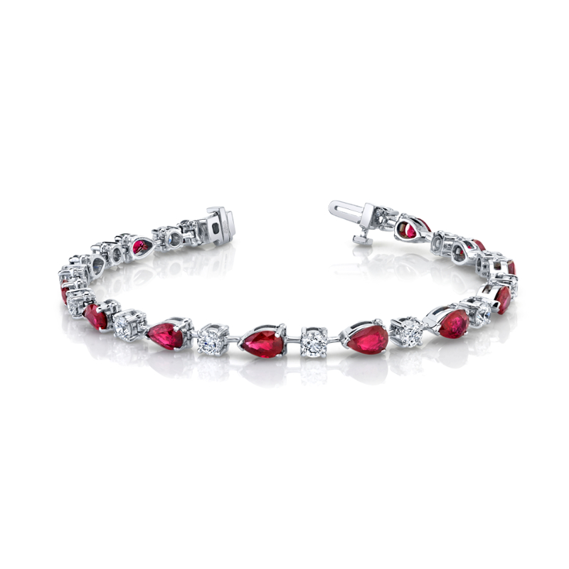 2.38 Carat White Gold Ruby and Diamond Straight Line Bracelet