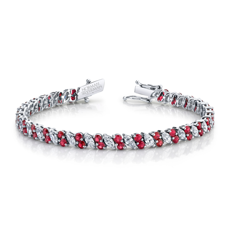 DIAMOND MARQUISE AND ROUND RUBY LINE BRACELET
