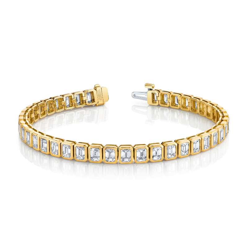 Emerald Cut Diamond Bezel Set Straight Line Bracelet