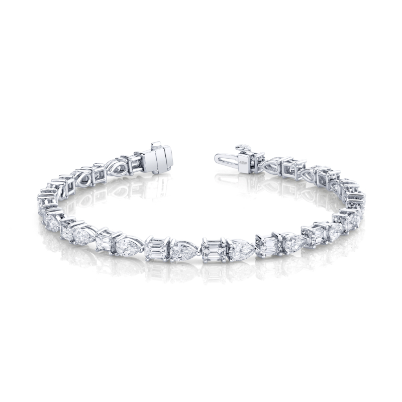 8.58 Carat 18k White Gold Pear and Emerald Cut Bracelet