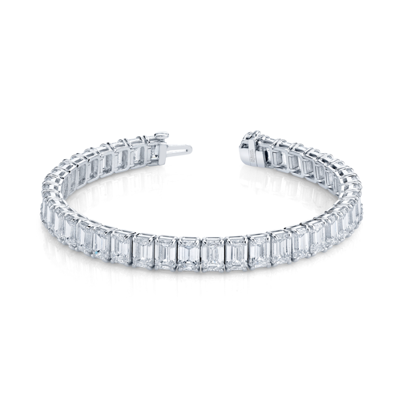 28.32 Carat Emerald Cut Diamonds Platinum Straight Line Bracelet