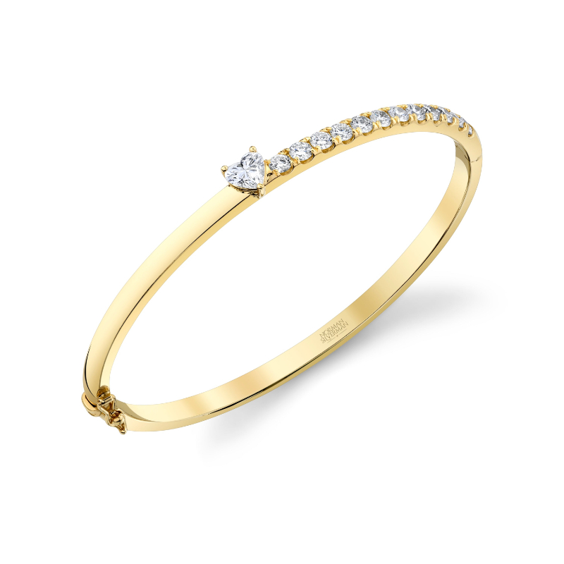 Hinged Bangle with Heart Shape Diamond Center Stone