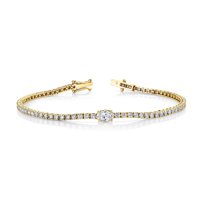 Straight Line Diamond Bracelet with Oval-Cut Center Stone