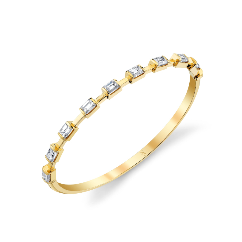 Emerald Cut Diamonds in 18k Yellow Gold Hinged Bangle