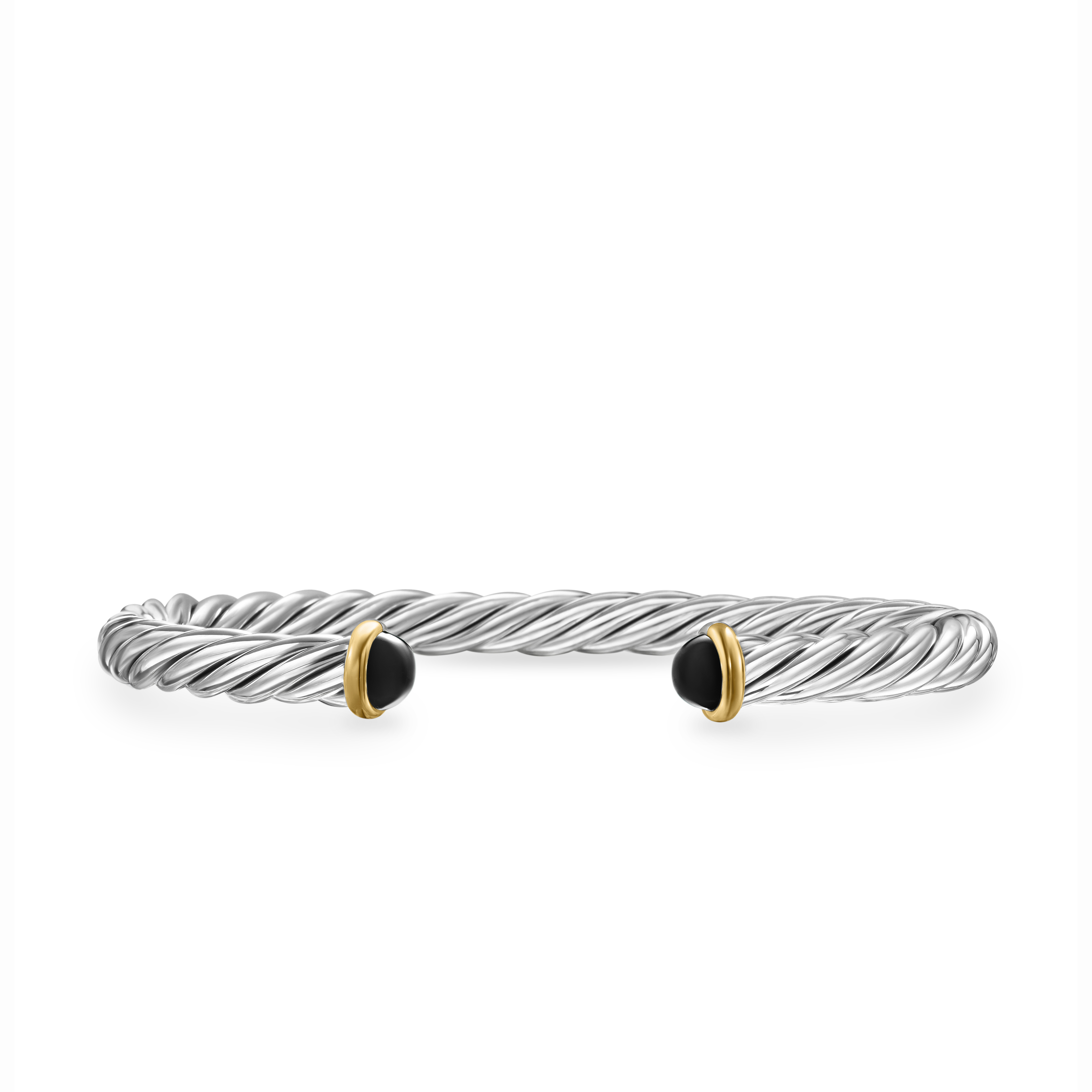 Cable Cuff Bracelet in Sterling Silver with 14K Yellow Gold and Black Onyx, 6mm