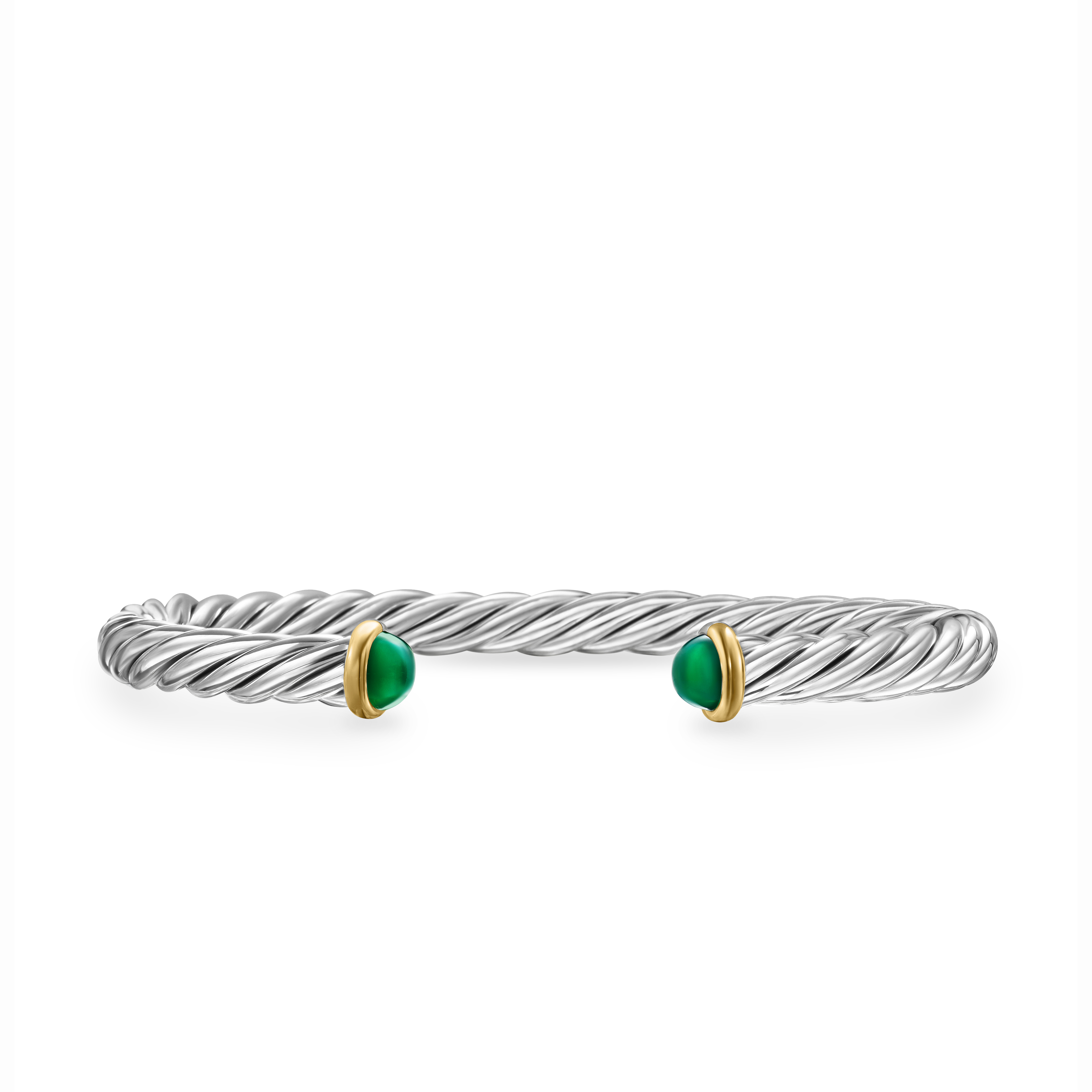 Cable Cuff Bracelet in Sterling Silver with 14K Yellow Gold and Green Onyx, 6mm