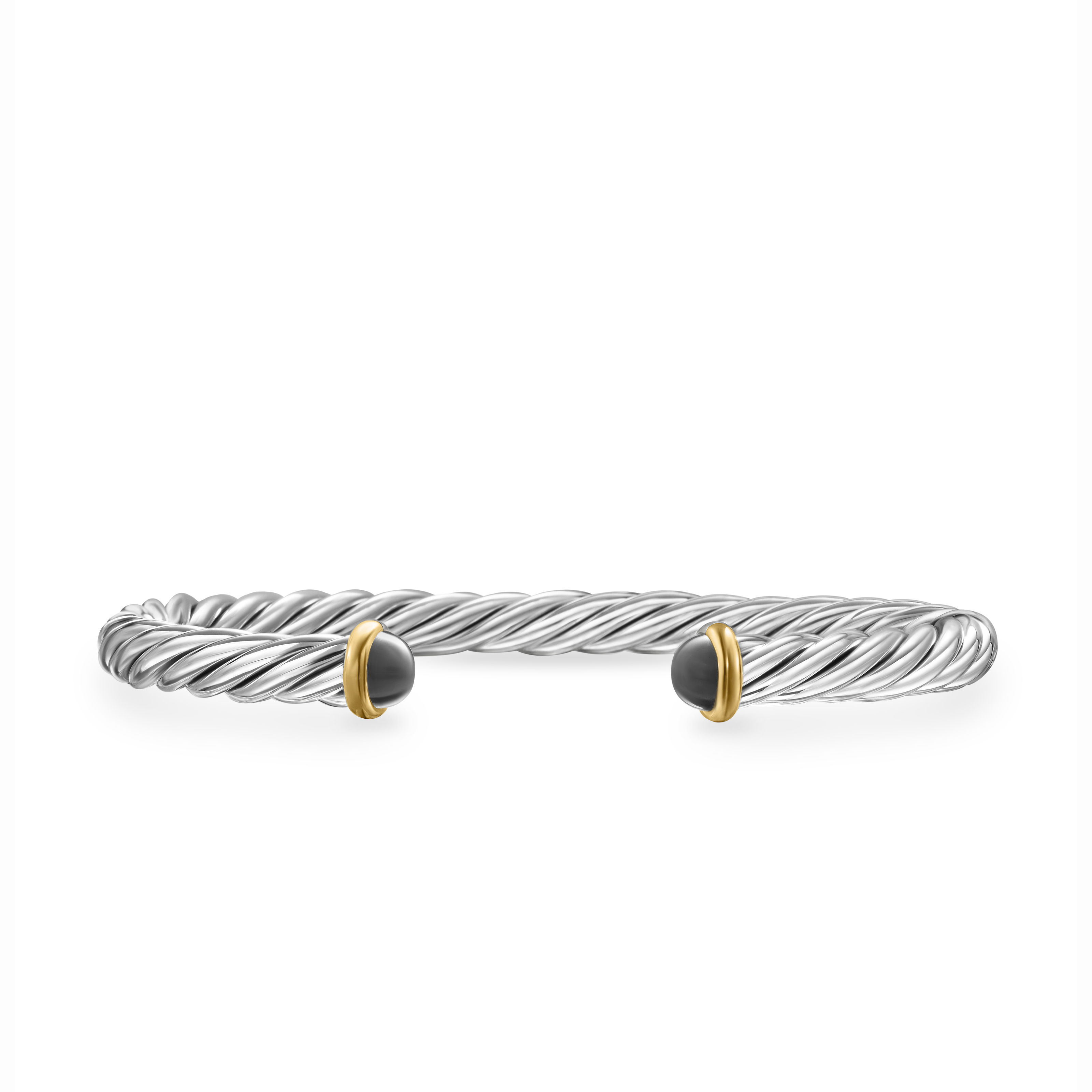 Cable Cuff Bracelet in Sterling Silver with 14K Yellow Gold and Hematine, 6mm
