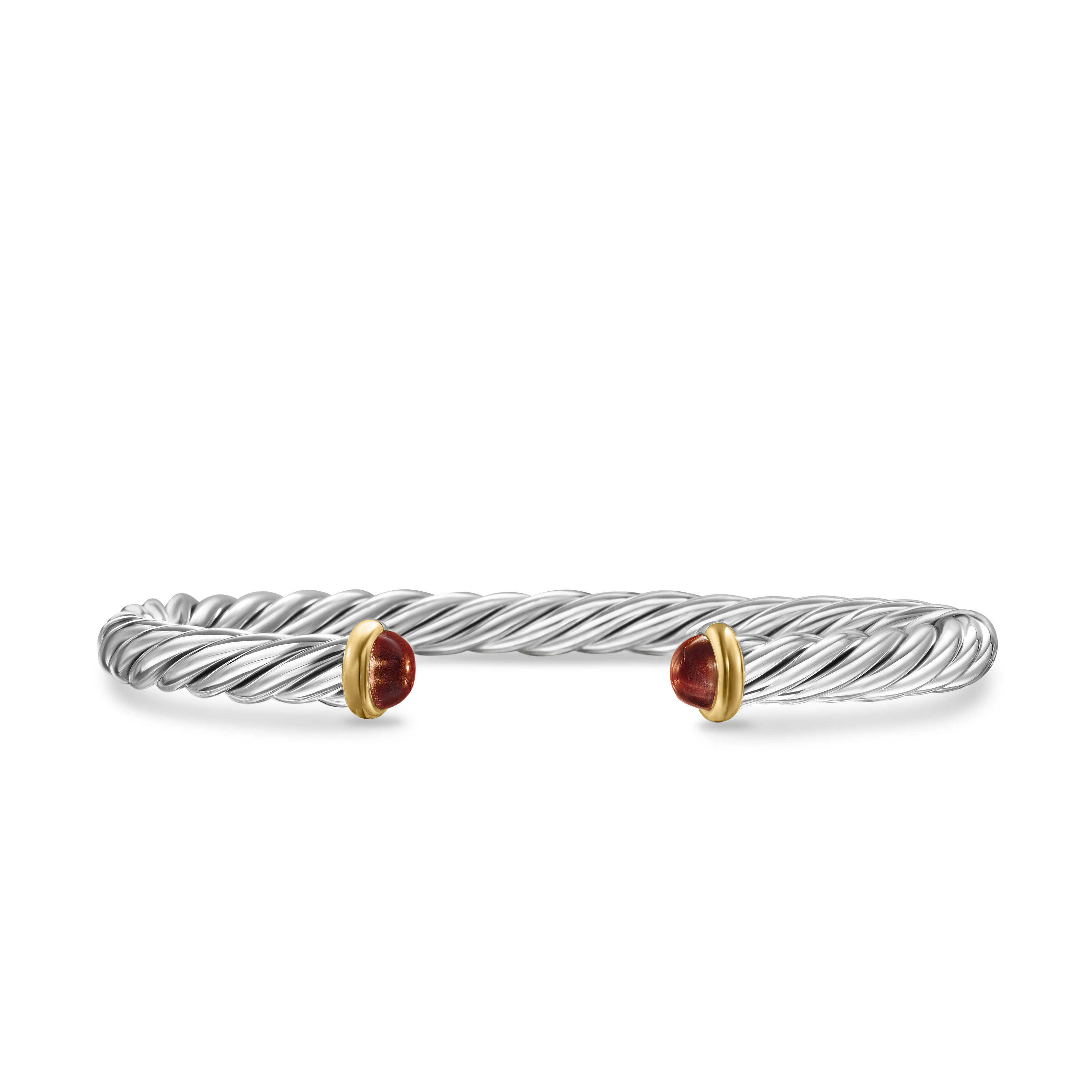 Cable Cuff Bracelet in Sterling Silver with 14K Yellow Gold and Red Tiger's Eye, 6mm
