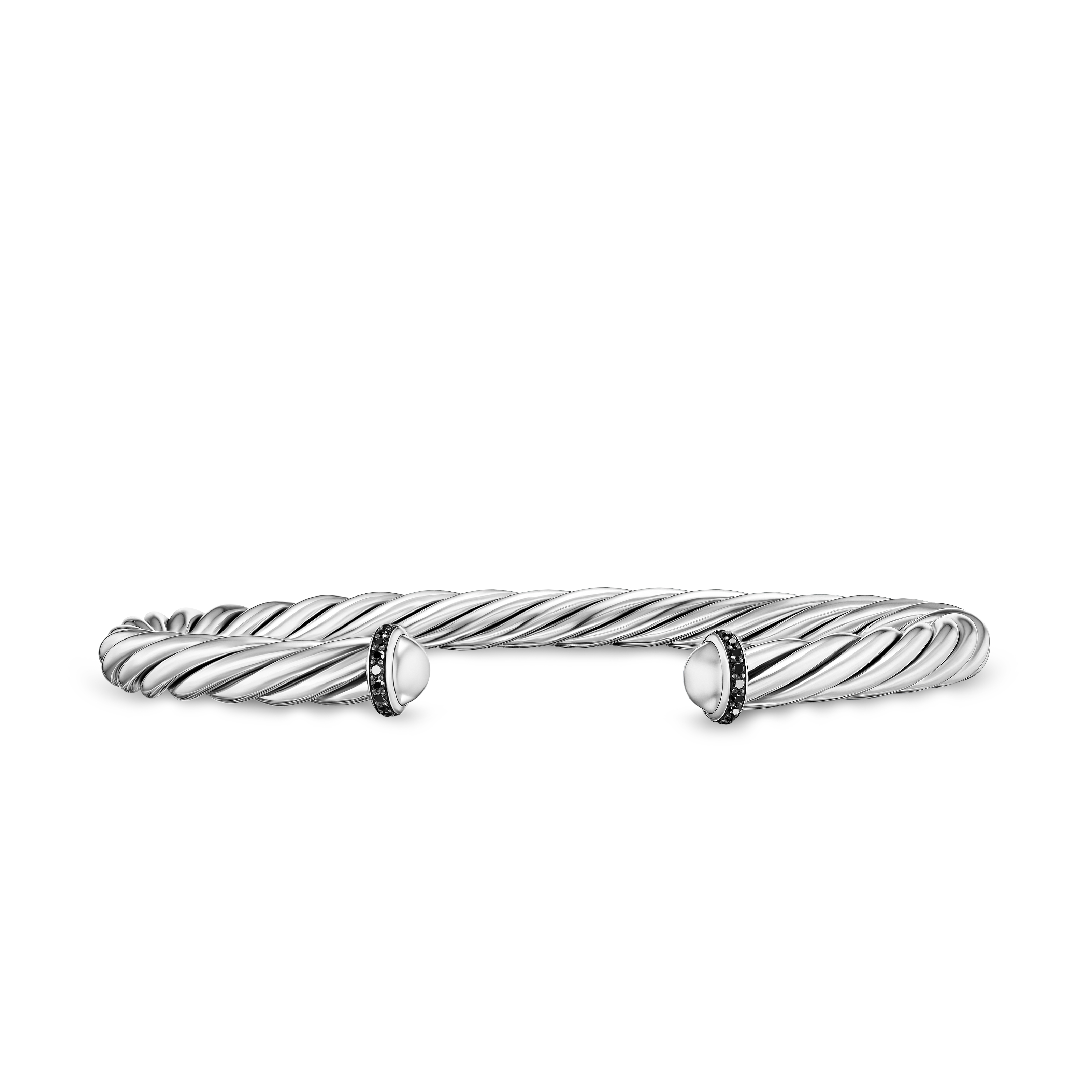 Cable Cuff Bracelet in Sterling Silver with Pavé Black Diamonds, 6mm
